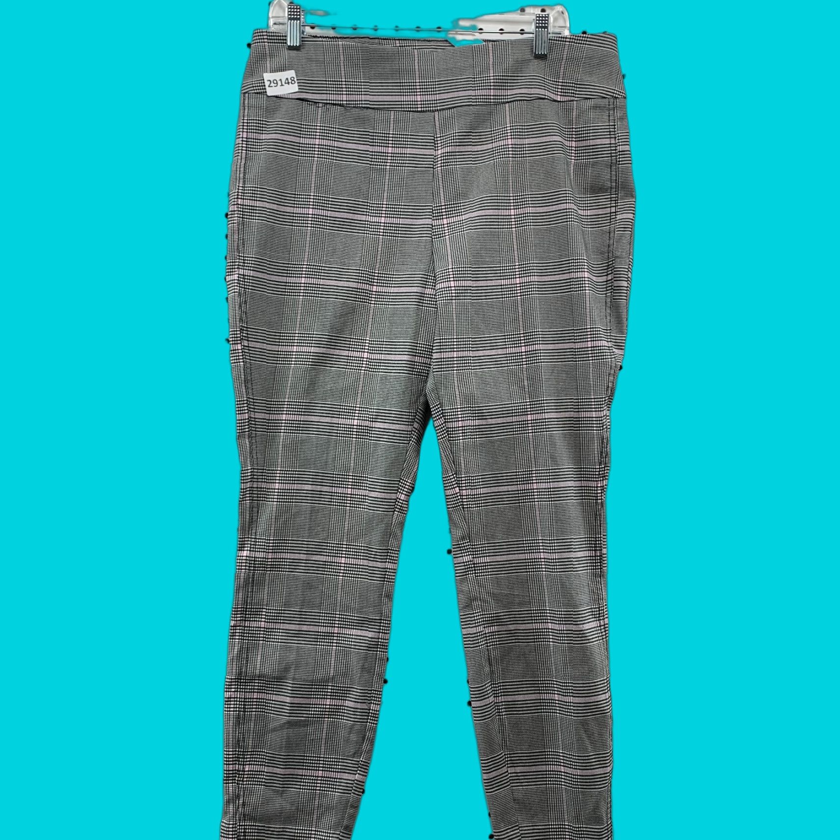 Vintage VINTAGE New York & Co Women XL Tapered Leg Trouser Pants Plaid Black Pink 34x27 Size 40" / US 18 - 1 Thumbnail