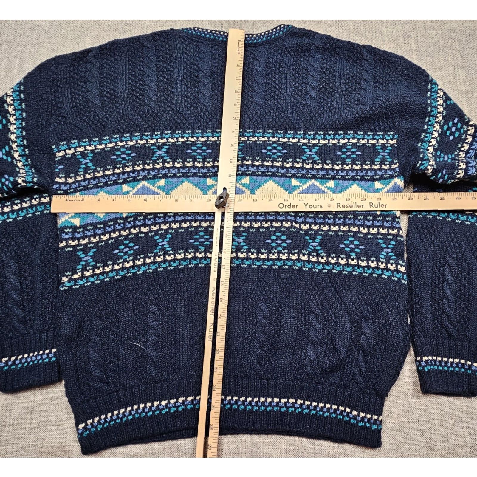 Jantzen Vintage Jantzen Sweater Mens XL Blue Fair Isle Geometric Knit Made USA 80s Size US XL / EU 56 / 4 - 4 Thumbnail