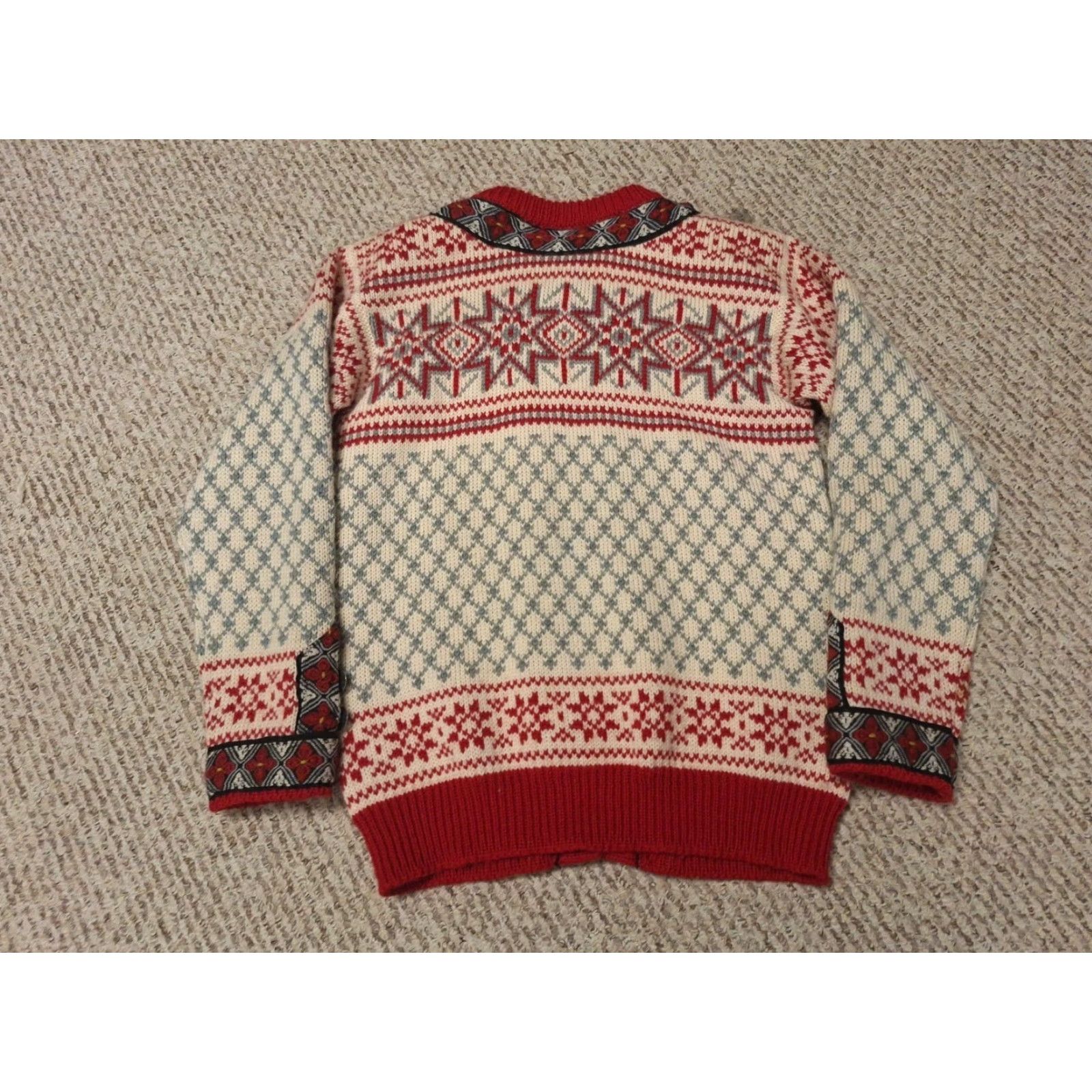 Dale Of Norway VINTAGE Dale of Norway Cardigan Women's Wool Jumper 40 M Red Fair Isle Long Sleeve Round Neck Ski Winter Knitted Knit Size M / US 6-8 / IT 42-44 - 3 Thumbnail