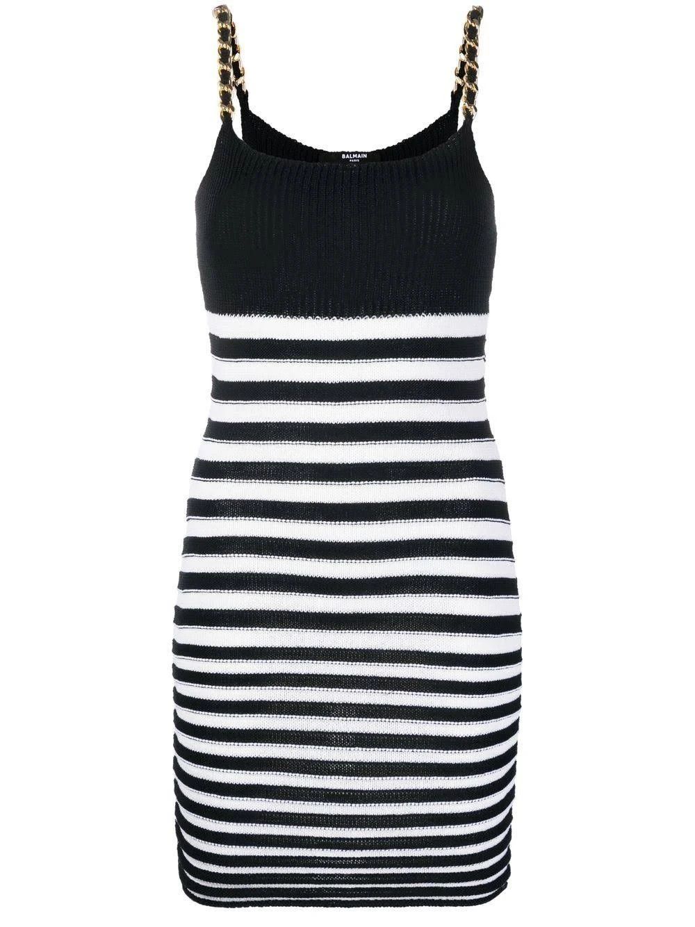 image of Balmain O1Srvl11E0524 Sleeveless Knitted Dress In Black White, Women's (Size Small)