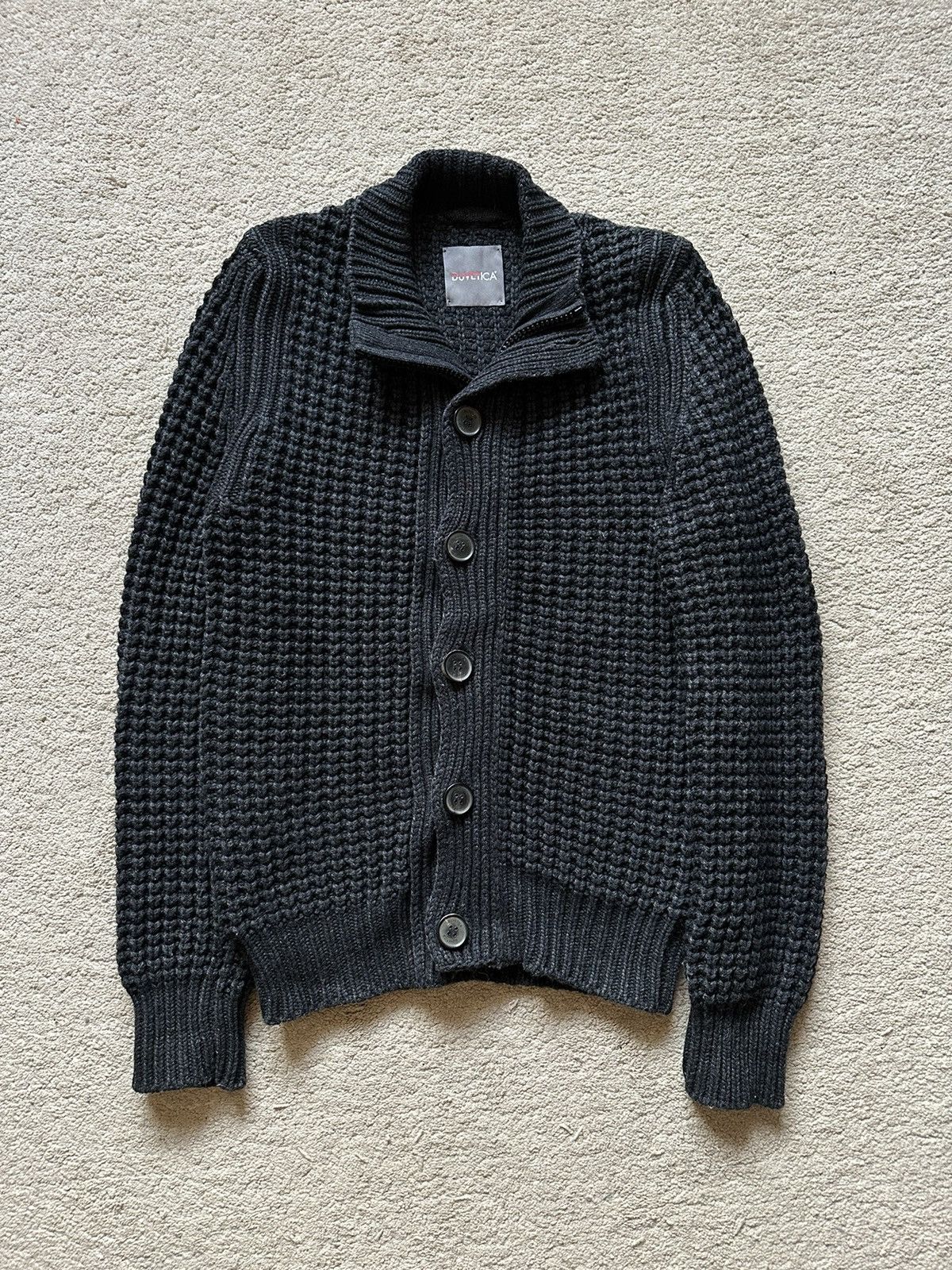 image of Brunello Cucinelli x Duvetica Aw11 Duvetica Heavy Hand Knit Cowichan Jacket in Black (Size Medium)