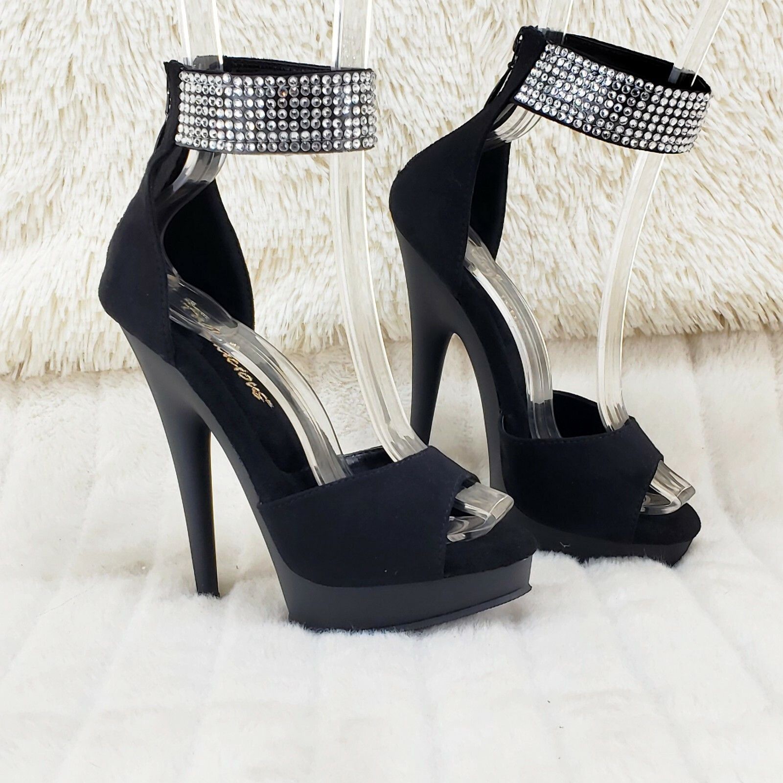 Other Sultry 625 Black Faux Suede 6" High Heels Platform Sandal Sh Size US 11 / IT 41 - 6 Thumbnail