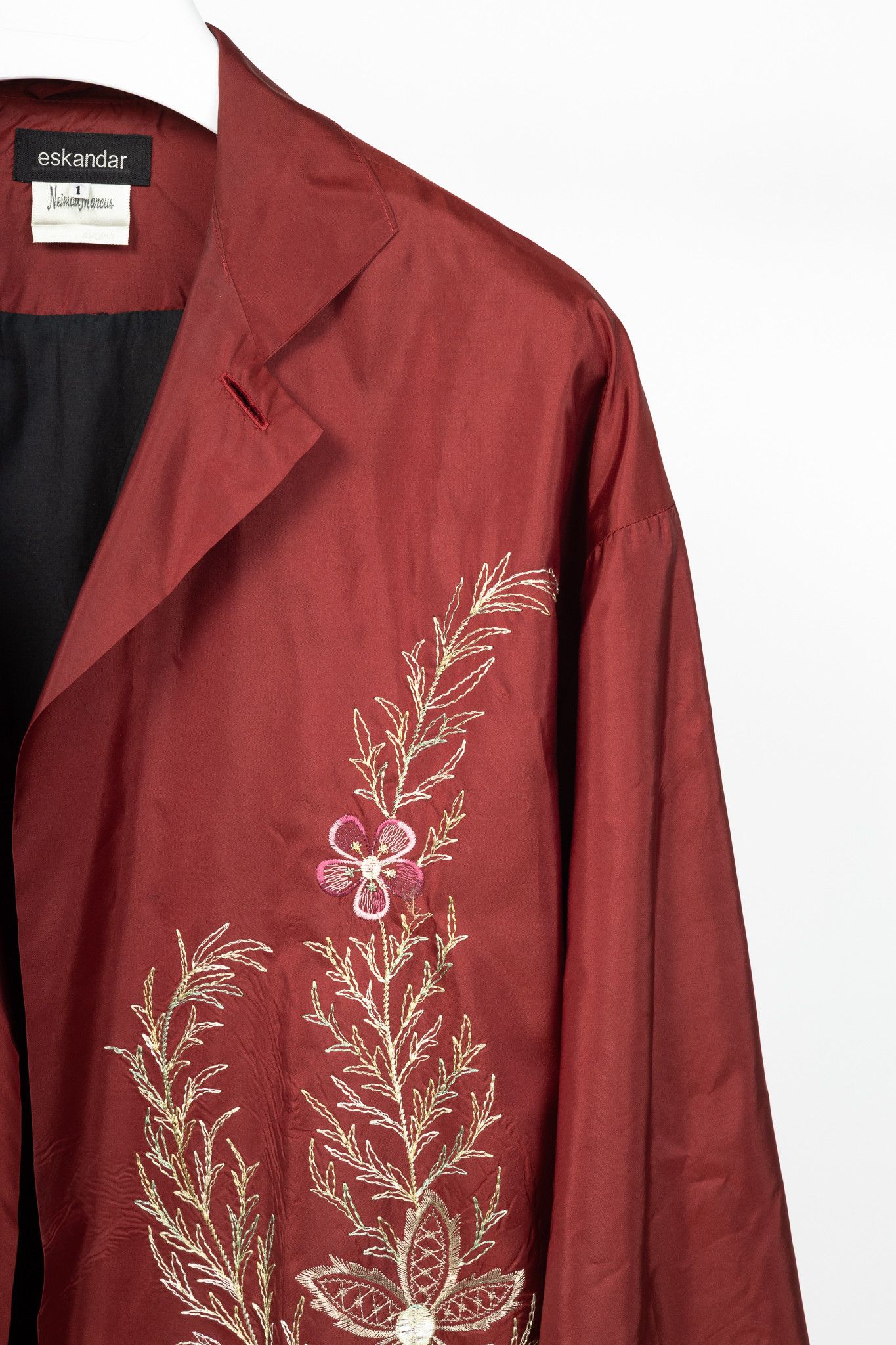 eskandar eskandar Red Silk Taffeta Floral-Embroidered Topper Coat Size XL / US 12-14 / IT 48-50 - 5 Thumbnail