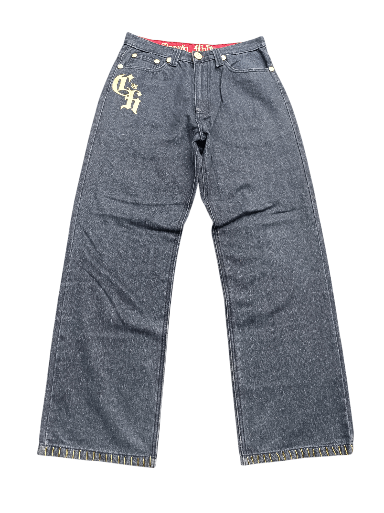 Affliction Crown Holder Gold Embroidered Baggy Y2K Wide Leg Denim E185 Size US 30 / EU 46 - 4 Thumbnail