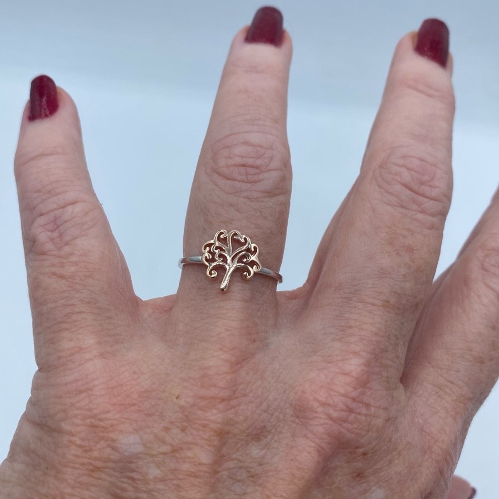 The Unbranded Brand Tree Of Life Two-Tone Sterling Silver Ring Size 6,7,8 Size ONE SIZE - 7 Thumbnail