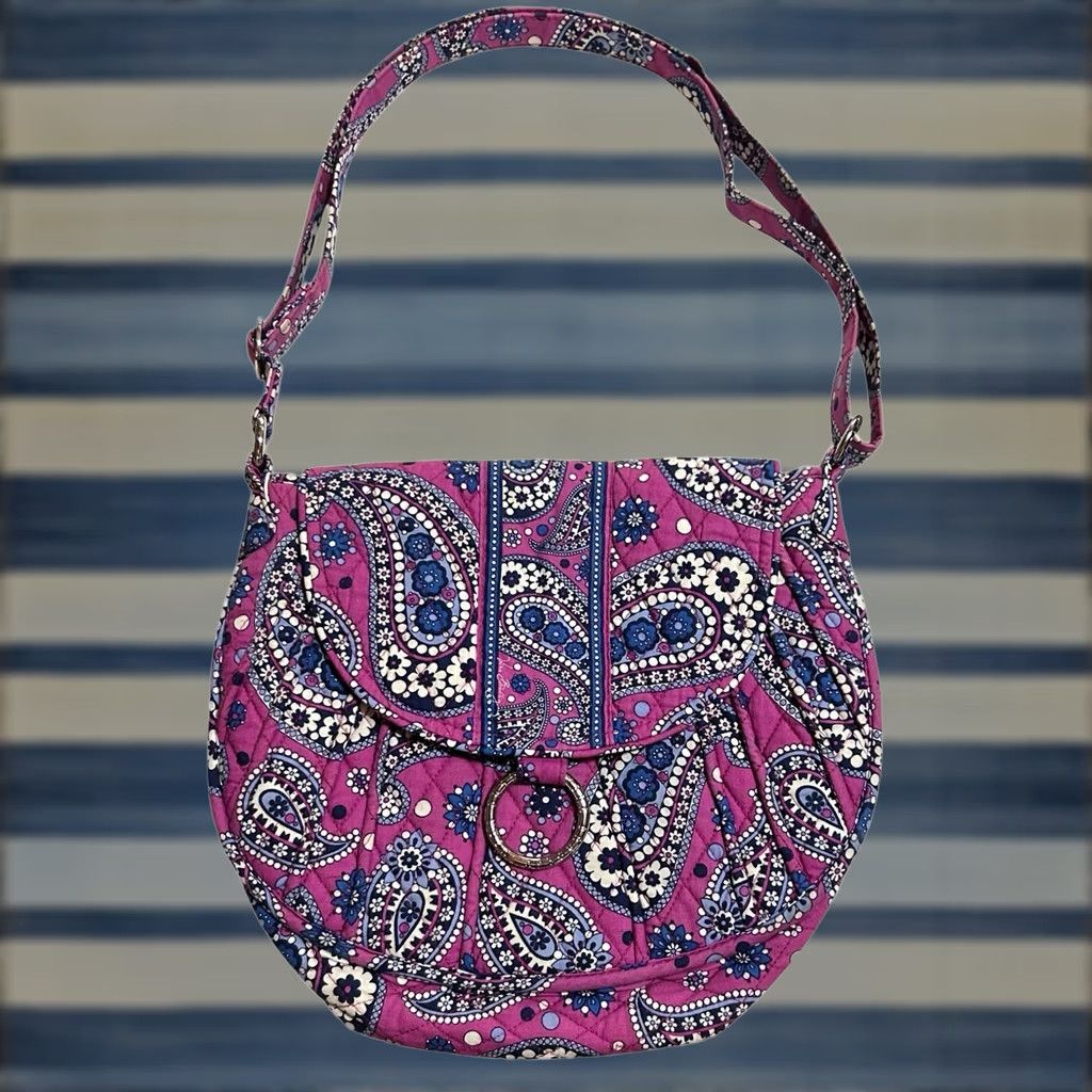 Vintage Vera Bradley Hobo Saddle Bag Boysenberry Purse Crossbody Shoulder Women Large Purple Pattern Paisley Quilted Size ONE SIZE - 1 Thumbnail
