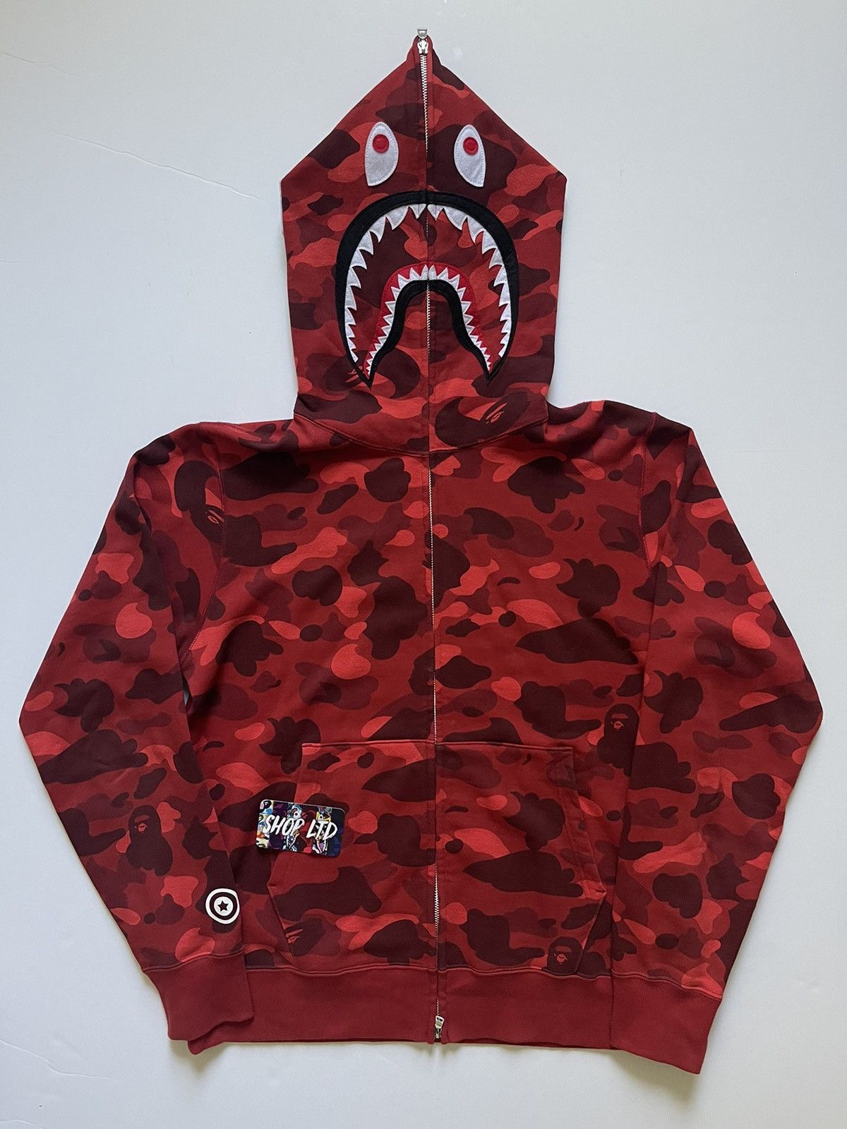 BAPE DETACHABLE shark full zip hoodie red camo A Bathing Ape Size