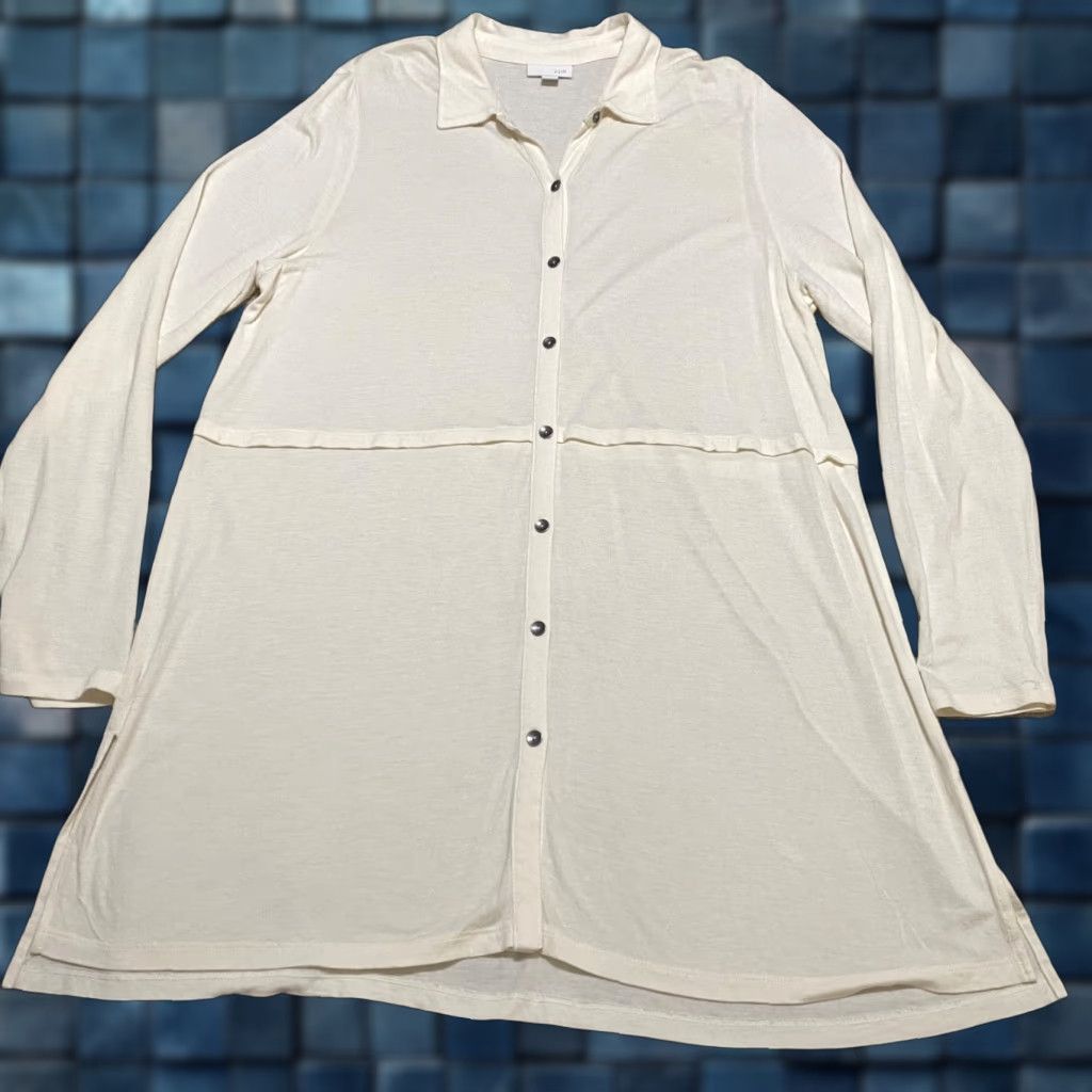 J. Jill J. Jill Womens Shirt L Tall Beige Knit Button Up Long Sleeve Tunic Blouse Casual Size L / US 10 / IT 46 - 1 Thumbnail
