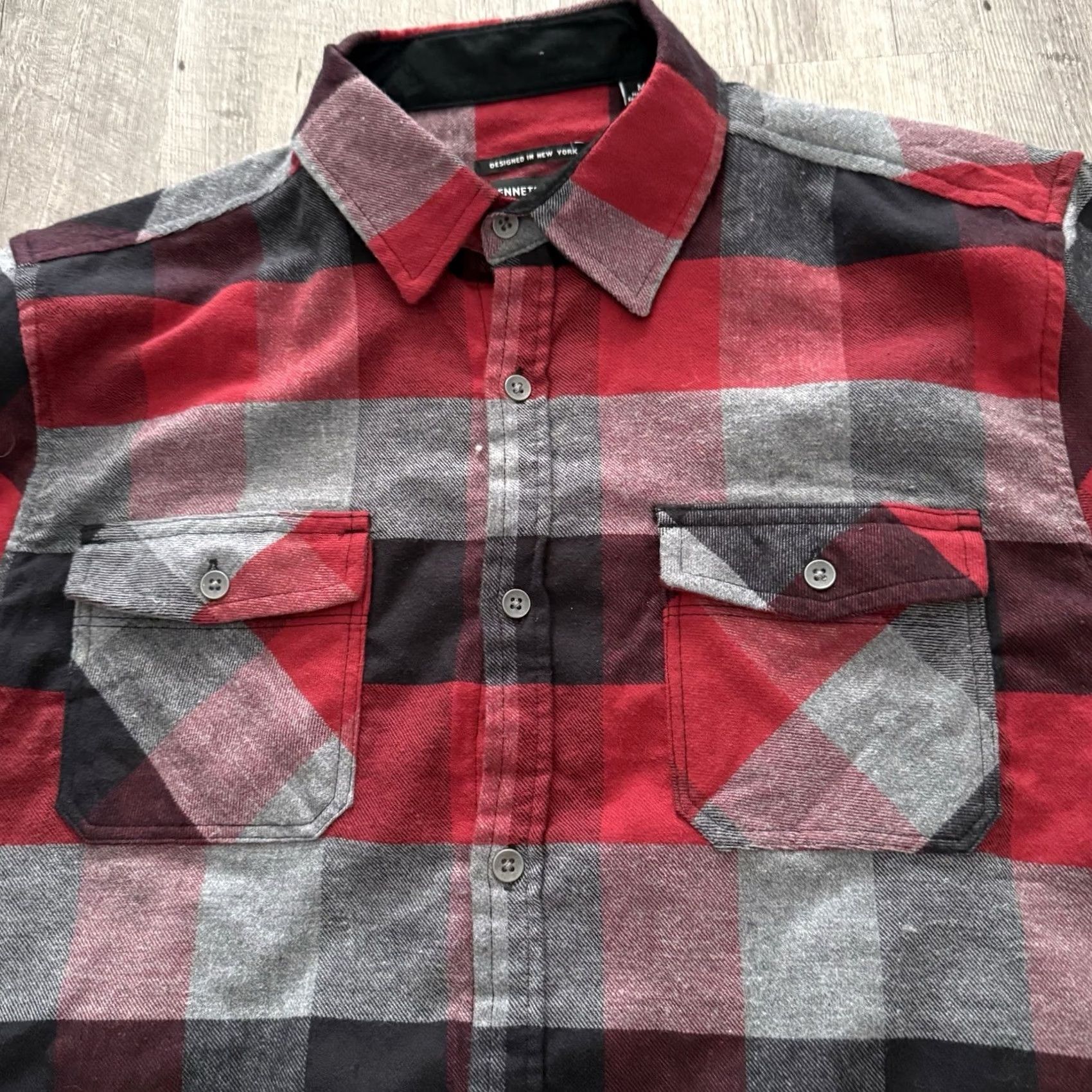 Kenneth Cole Kenneth Cole Flannel Shirt Men M Red Black Gray Slim 2-Way Stretch GORP NEW Size US M / EU 48-50 / 2 - 3 Thumbnail