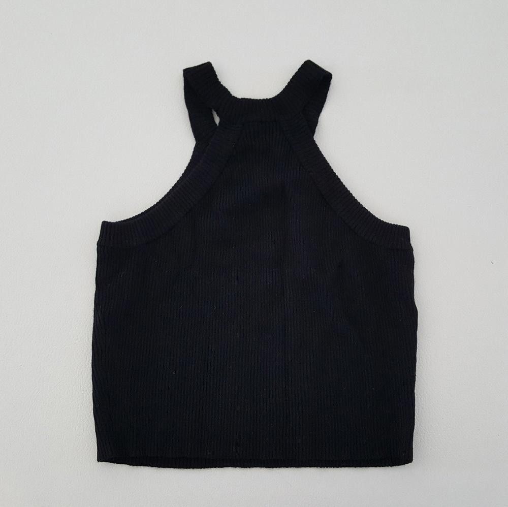 Designer Black Ribbed Melville High Neck Crop Size ONE SIZE - 2 Thumbnail