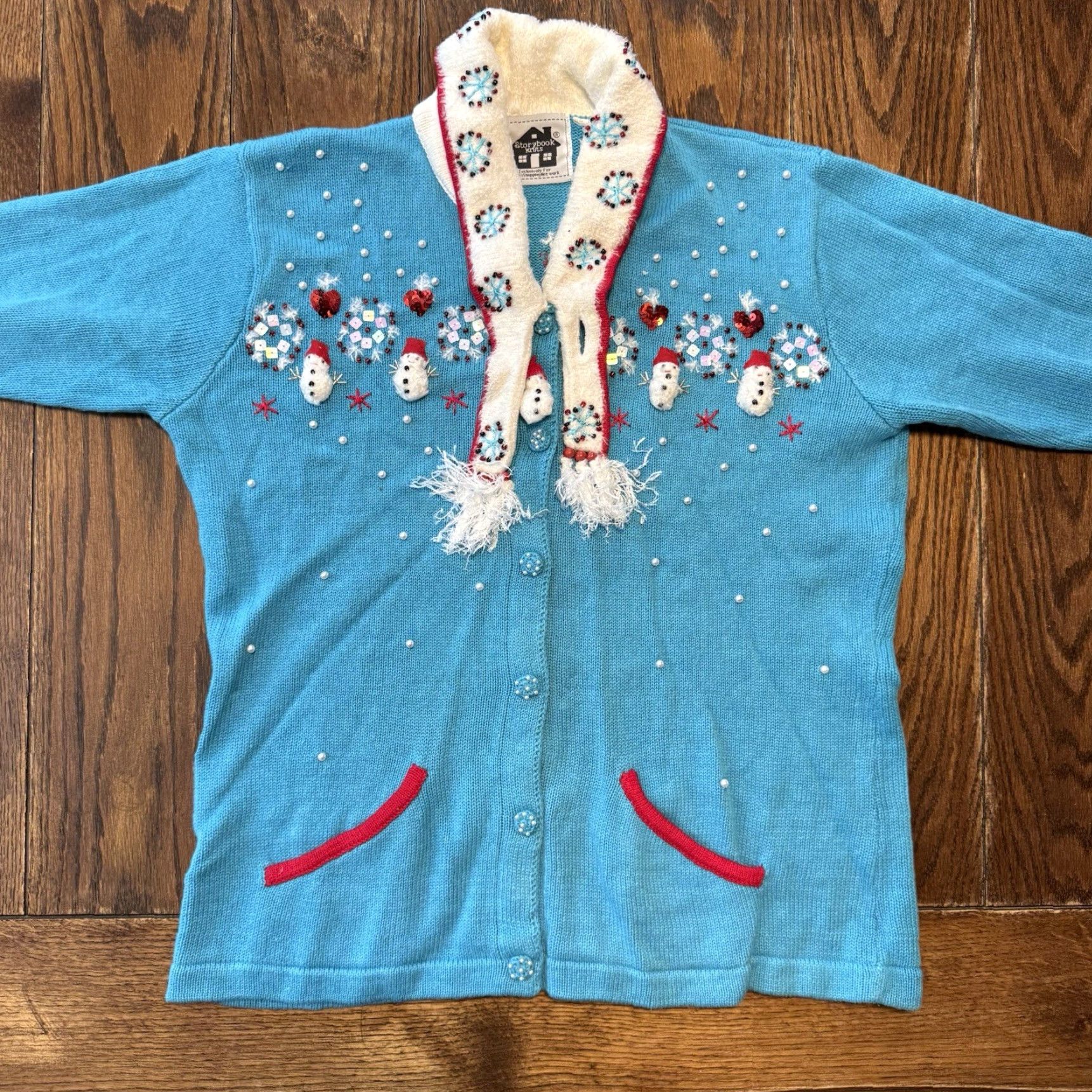 Vintage VINTAGE Storybook Knits Christmas Button Sweater Women’s M Snowman Winter Cardigan Knits Beaded Embroidered Blue Navy M Size M / US 6-8 / IT 42-44 - 2 Thumbnail
