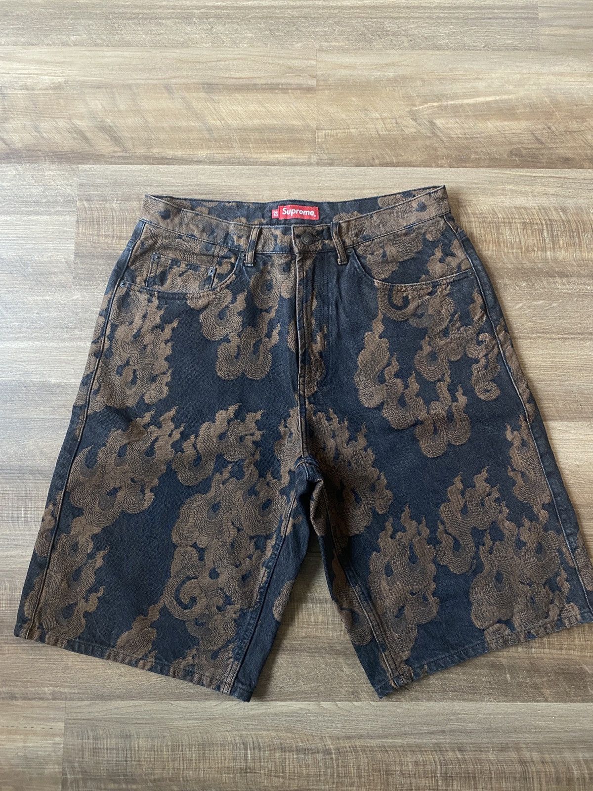 Supreme Flames Jacquard Baggy Denim Short (SS23) - $148