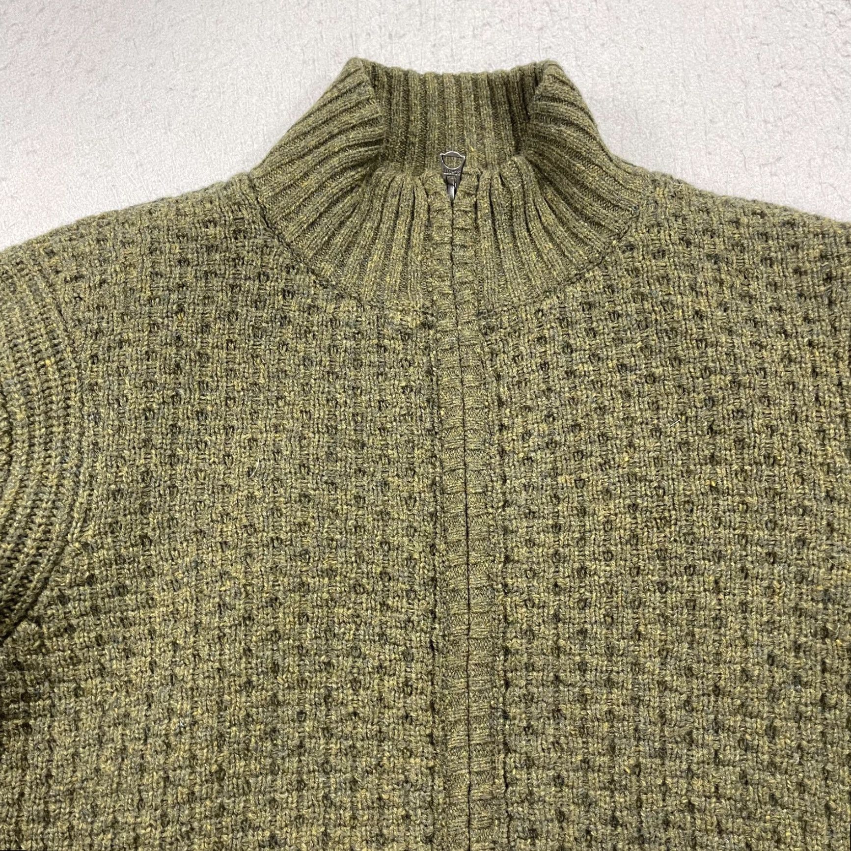 Schott Schott NYC Sweater Mens Medium Green Wool Lined Zip Full Zip Outdoor Waffle-Knit Winter Fall Knitted Wool Size US M / EU 48-50 / 2 - 2 Thumbnail