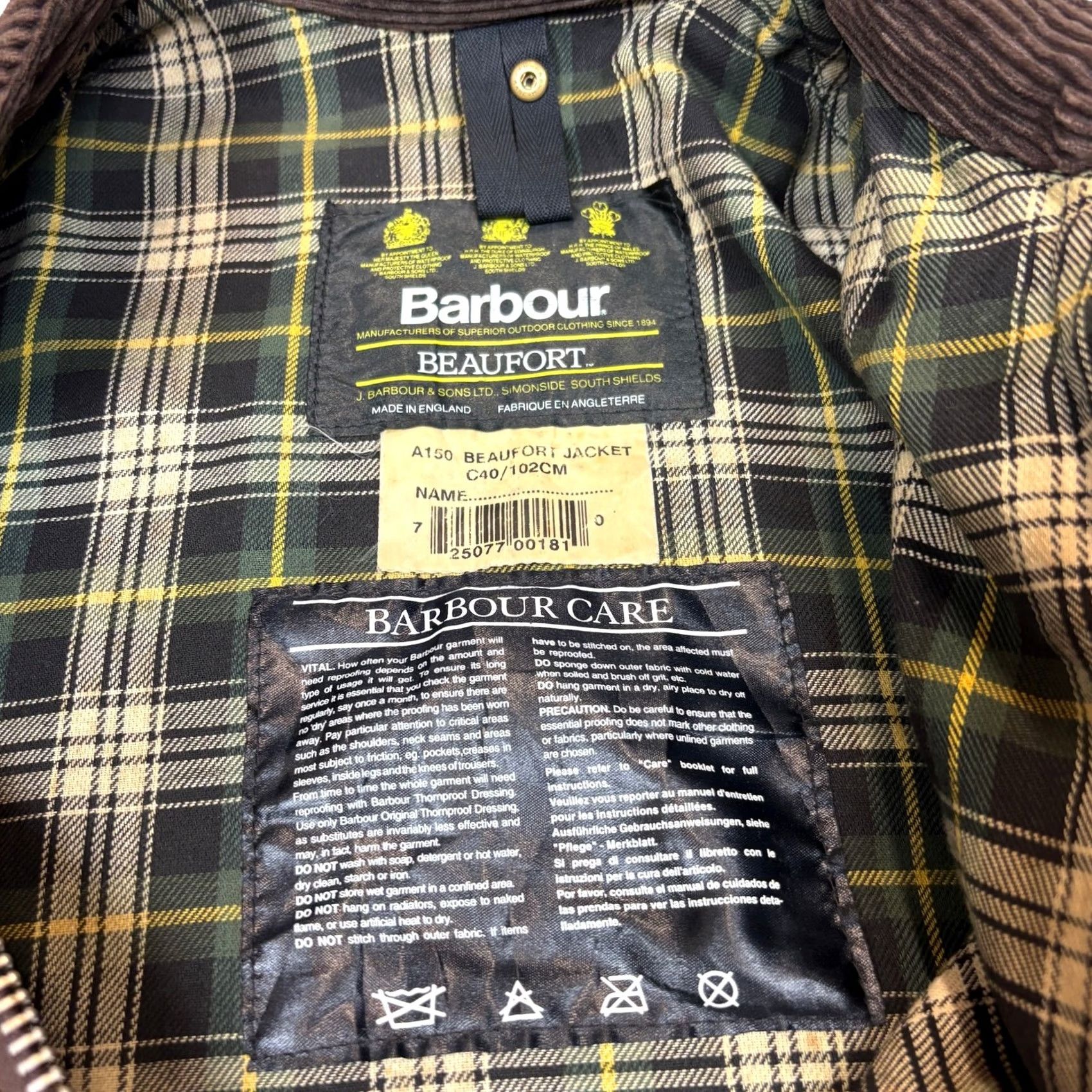 Barbour Barbour Jacket Beaufort Waxed Olive Plaid Lined Cotton Zip Snap Men's Large Barbour Beaufort C40 Size US L / EU 52-54 / 3 - 4 Thumbnail
