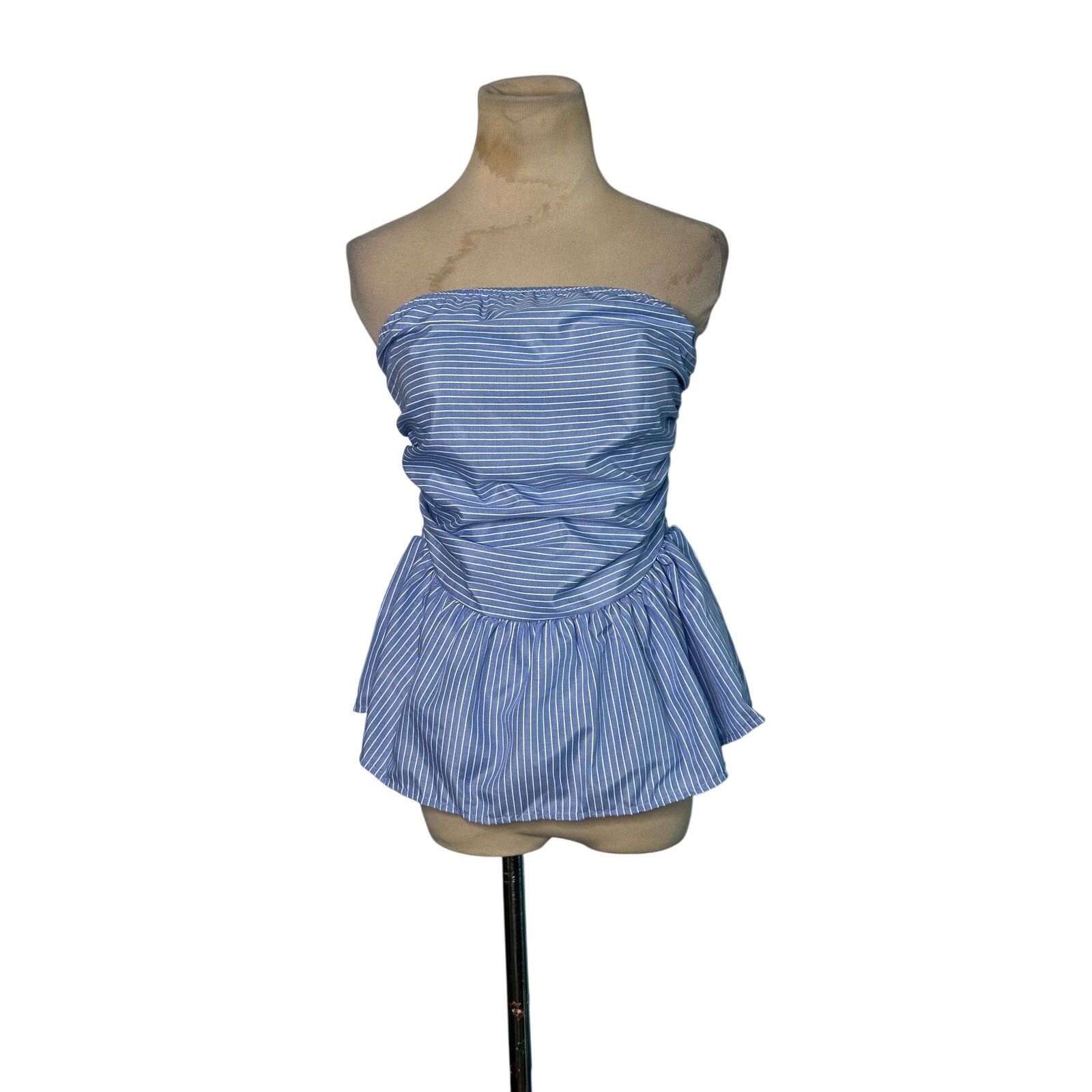 Shein Shein blue white pinstripes strapless peplum top size M Size M / US 6-8 / IT 42-44 - 9 Thumbnail