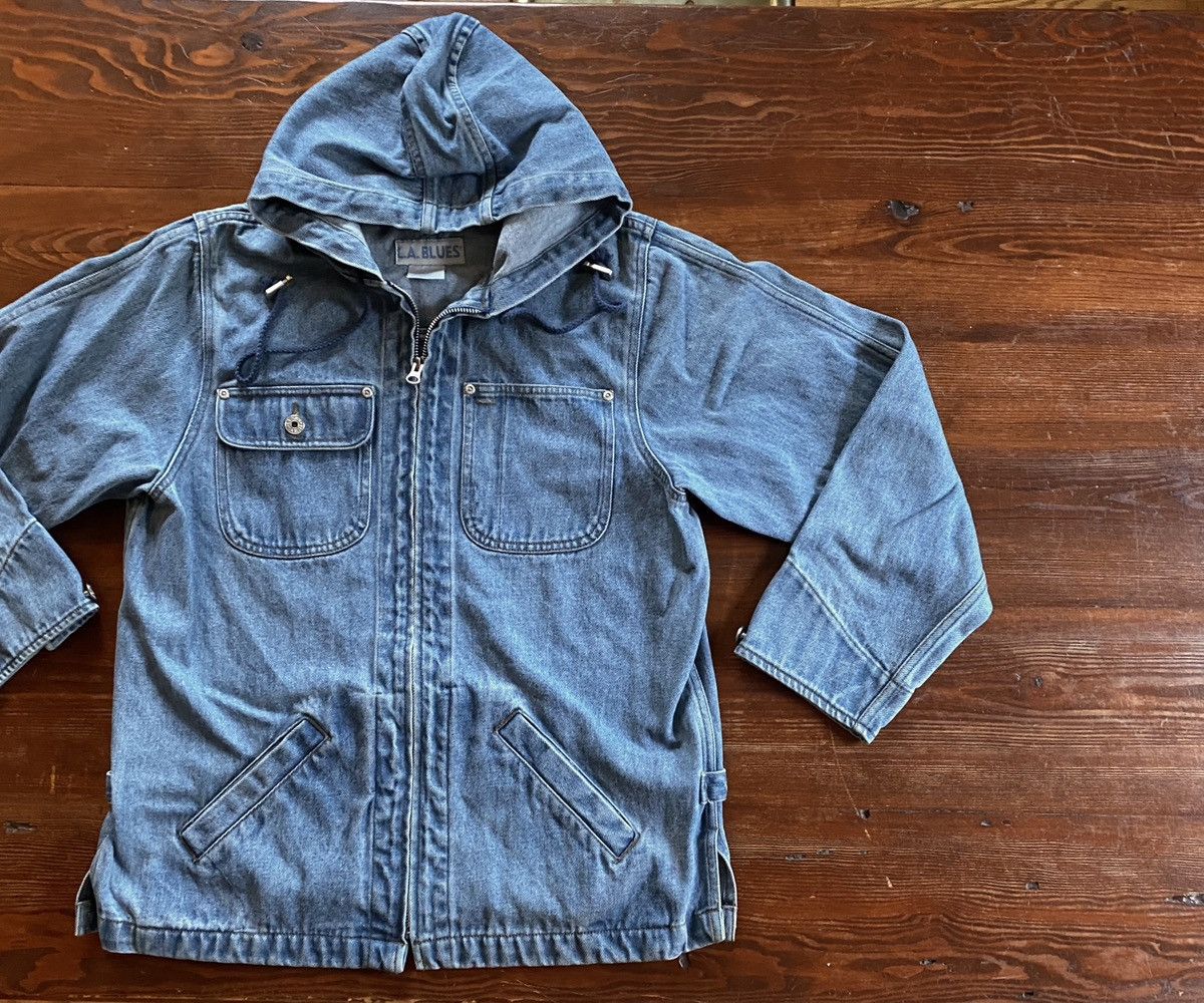 Vintage Vintage 90’s LA Blues Full Zip Hoodie Denim Jean Jacket Size US S / EU 44-46 / 1 - 1 Thumbnail
