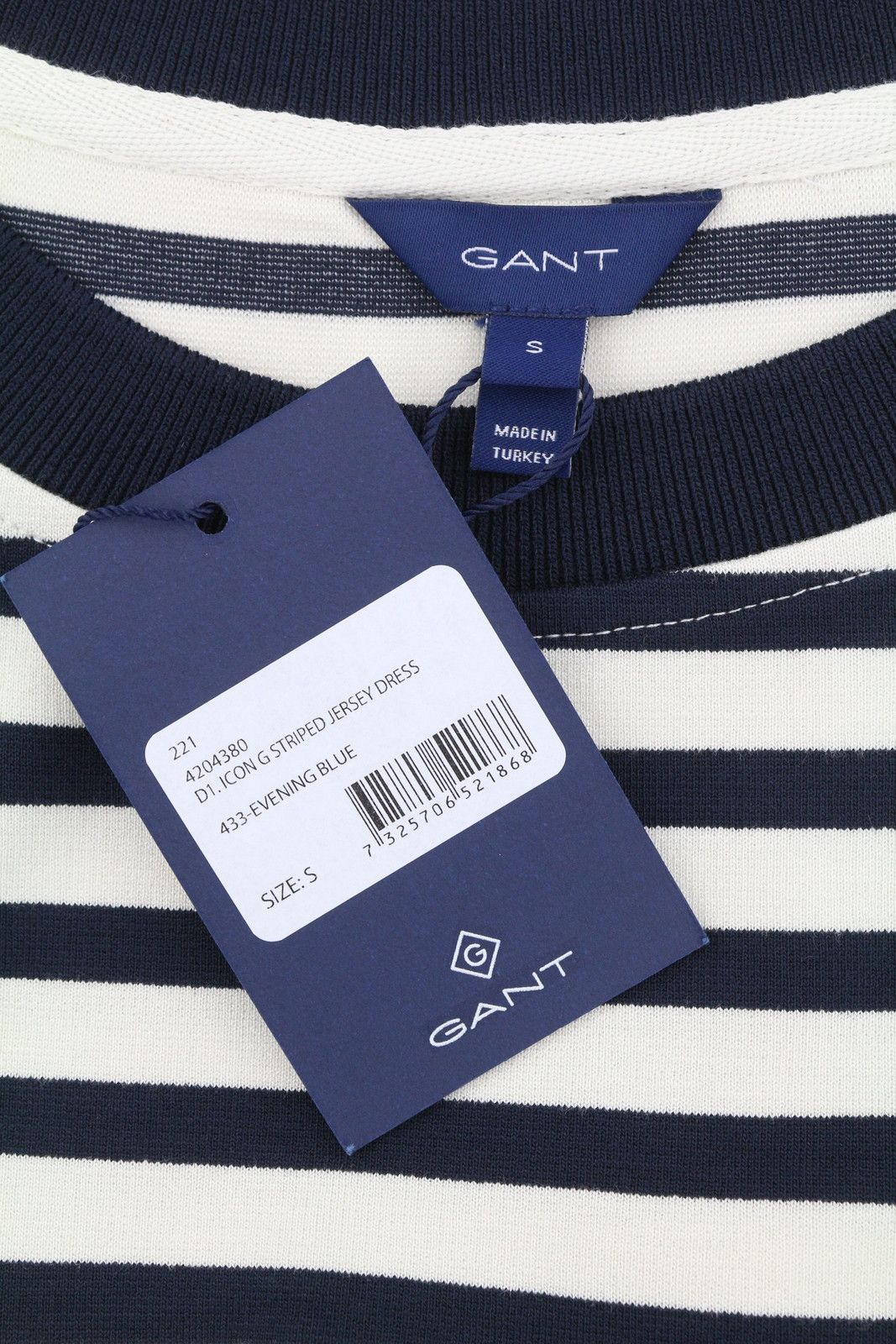 Gant ICON G STRIPED S Evening Blue Short Sleeve Dress 87726 Size S / US 4 / IT 40 - 6 Thumbnail