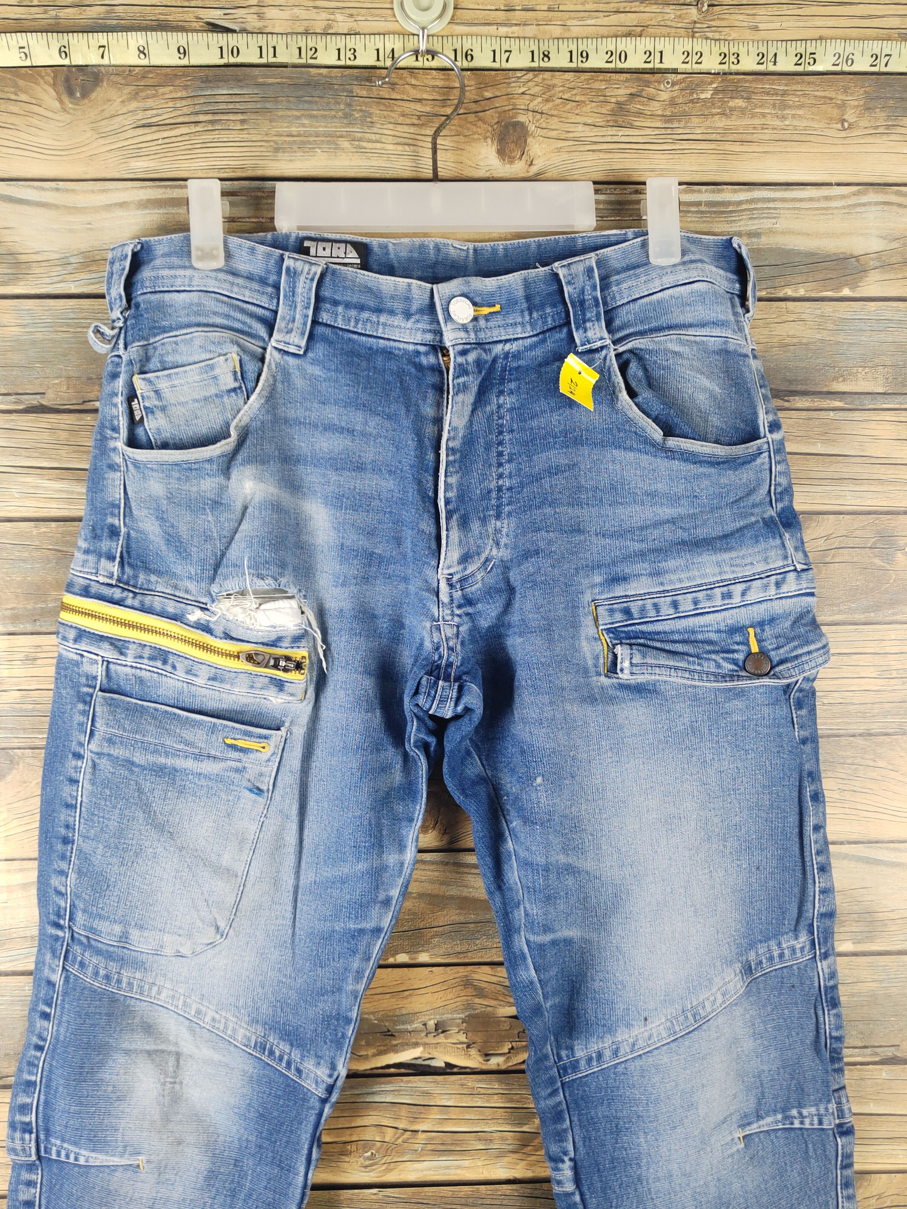 Japanese Brand DL Toraichi Blue Distressed Ripped Jeans #2124 Size US 33 - 2 Thumbnail