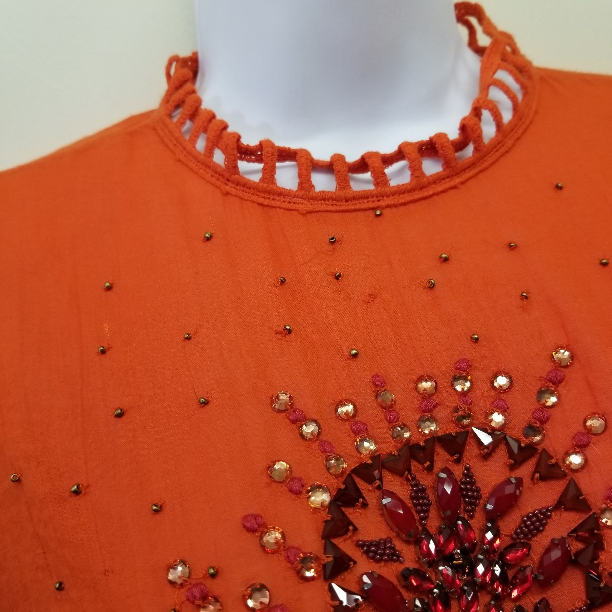 Free People Free People S Heart of Gold Orange Beaded Boho Top Semi Shee Size S / US 4 / IT 40 - 5 Thumbnail