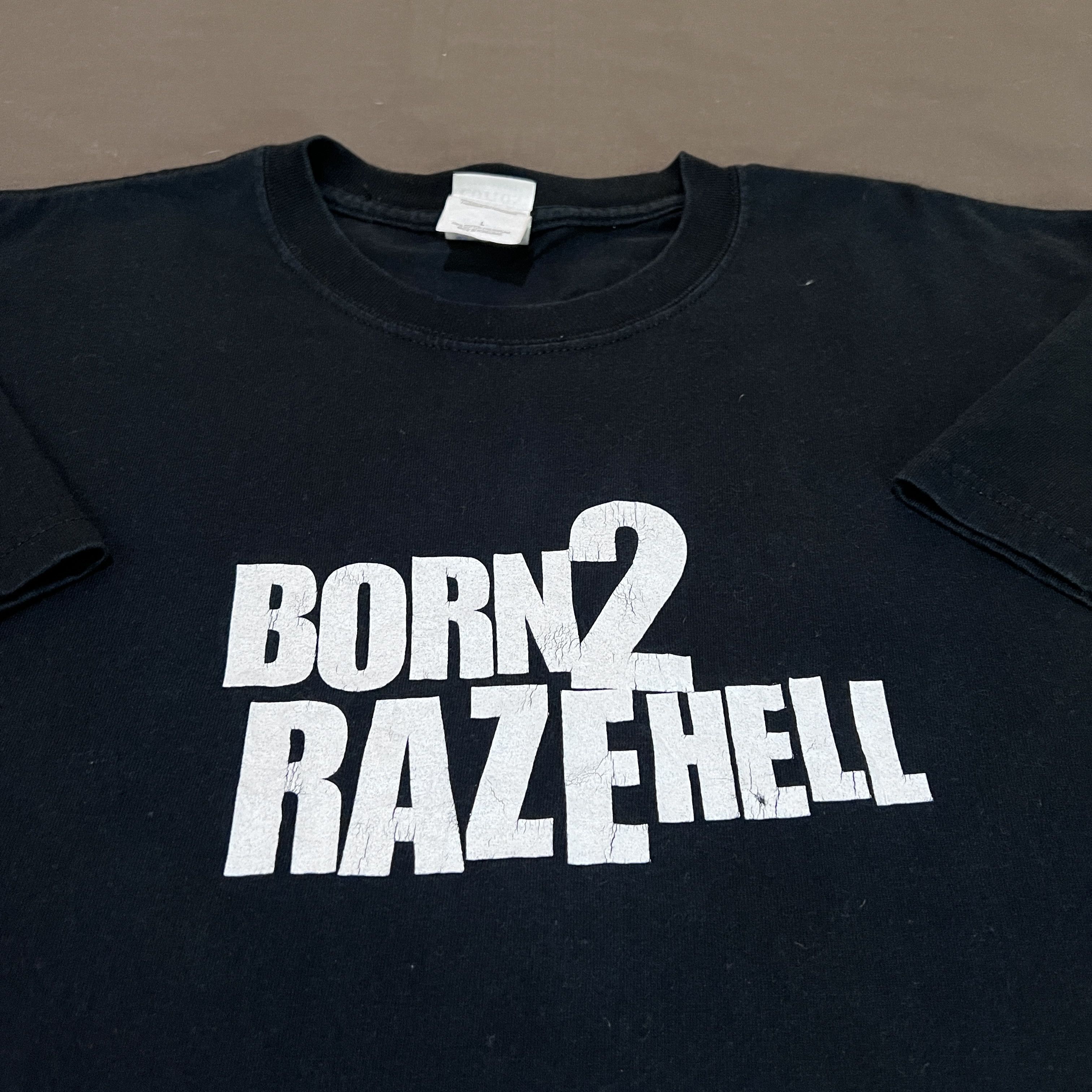 Vintage Y2K Born 2 Raze Hell Jesus God Holy Bible Tee Shirt