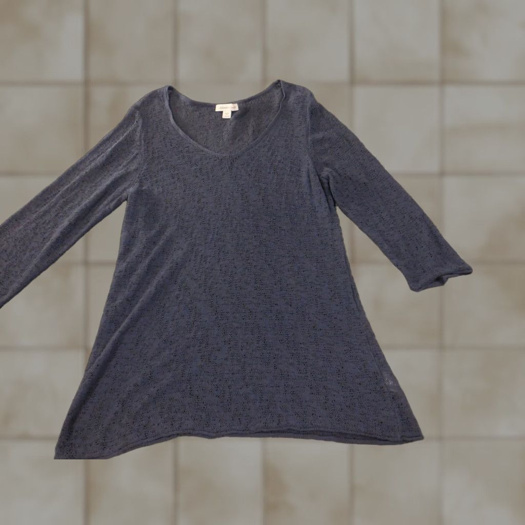 Coldwater Creek Coldwater Creek Blouse Shirt Womens L Blue Sheer Lace V-Neck Casual Long Sleeve Cap Sleeve Ruffle Cotton Polyester Basic Classic Size L / US 10 / IT 46 - 1 Thumbnail
