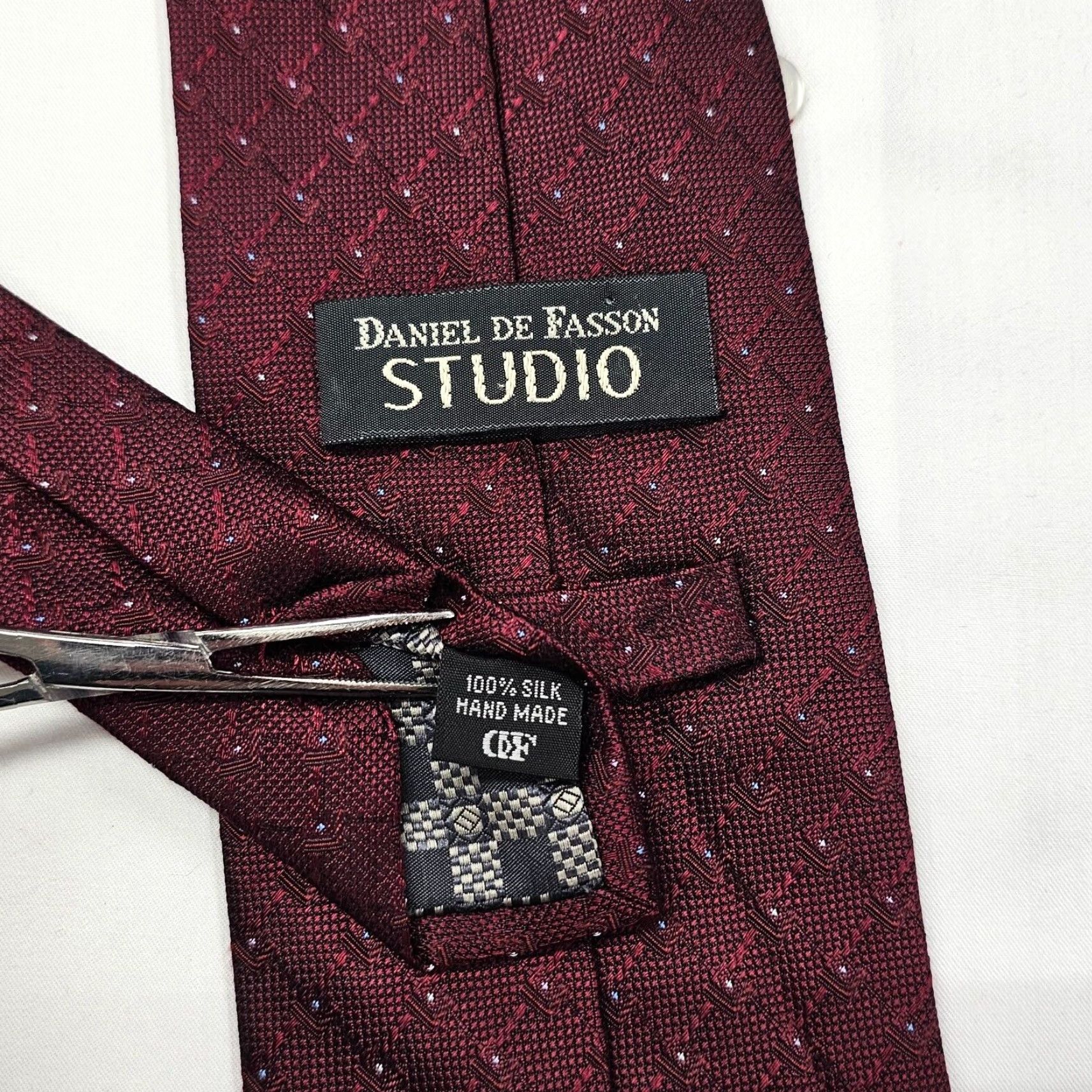 Vintage VINTAGE Daniel de Fasson Necktie Men’s Burgundy Silk Tie Polka Dots Hand Made 58.25" X 3.75" Adult Red Designer Tie Mens Size ONE SIZE - 5 Thumbnail