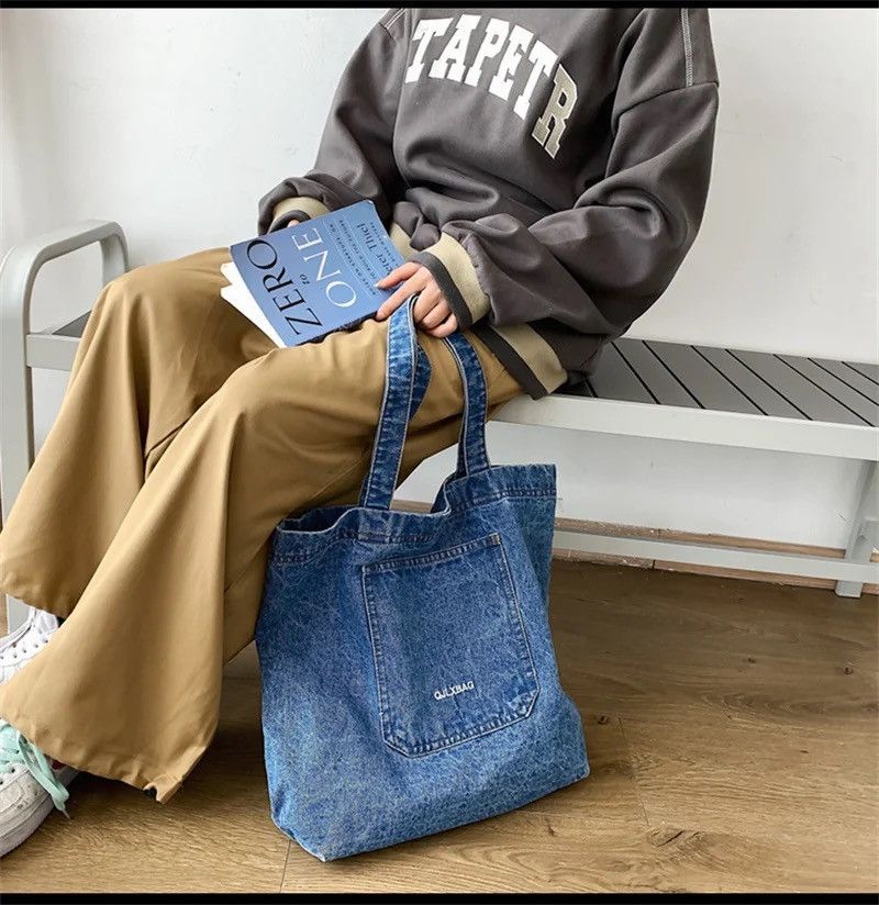 Japanese Brand × Vintage Denim Shopping Bag Designer Shoulder Solid Travel Military Size ONE SIZE - 1 Thumbnail