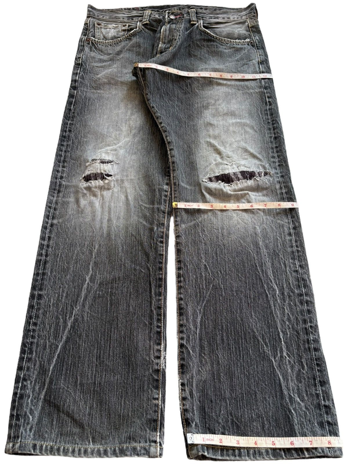 Edwin × Japanese Brand Vintage Edwin 535 Patches Distressed Ripped Loose Baggy Jean Size US 35 - 14 Thumbnail