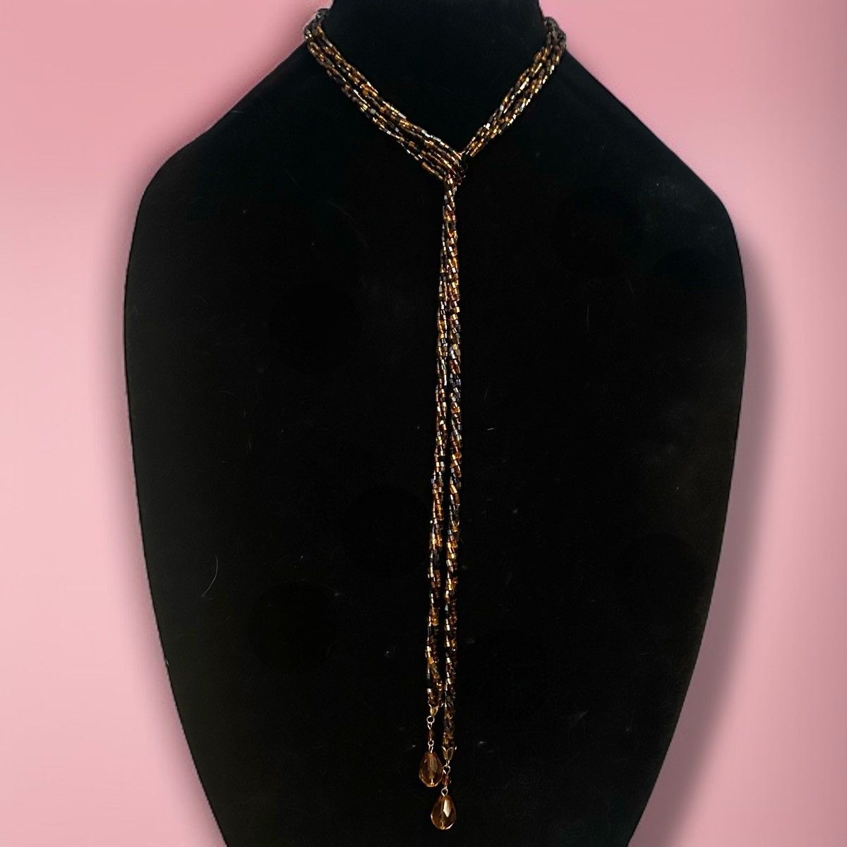 Vintage Vintage braided black and amber glass bead lariat necklace Size ONE SIZE - 1 Thumbnail