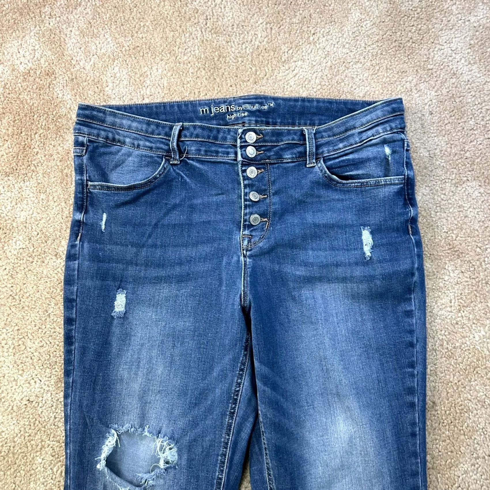 Vintage Maurices High Rise Flare Jeans Women's 18w Blue Denim Stretch Button fly Size 40" / US 18 - 3 Thumbnail