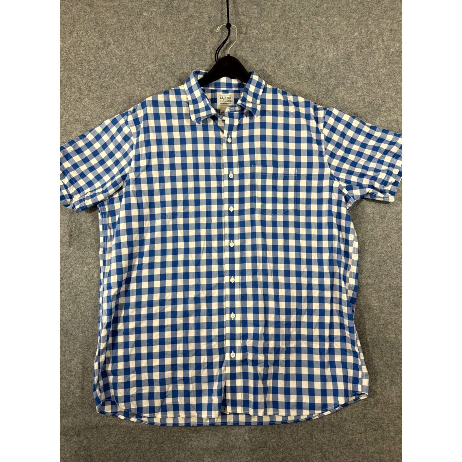 Vintage L.L.Bean Shirt Mens XLT Blue White Checked Traditional Fit Short Sleeve Outdoor Button-Up Shirt Size US XL / EU 56 / 4 - 3 Thumbnail