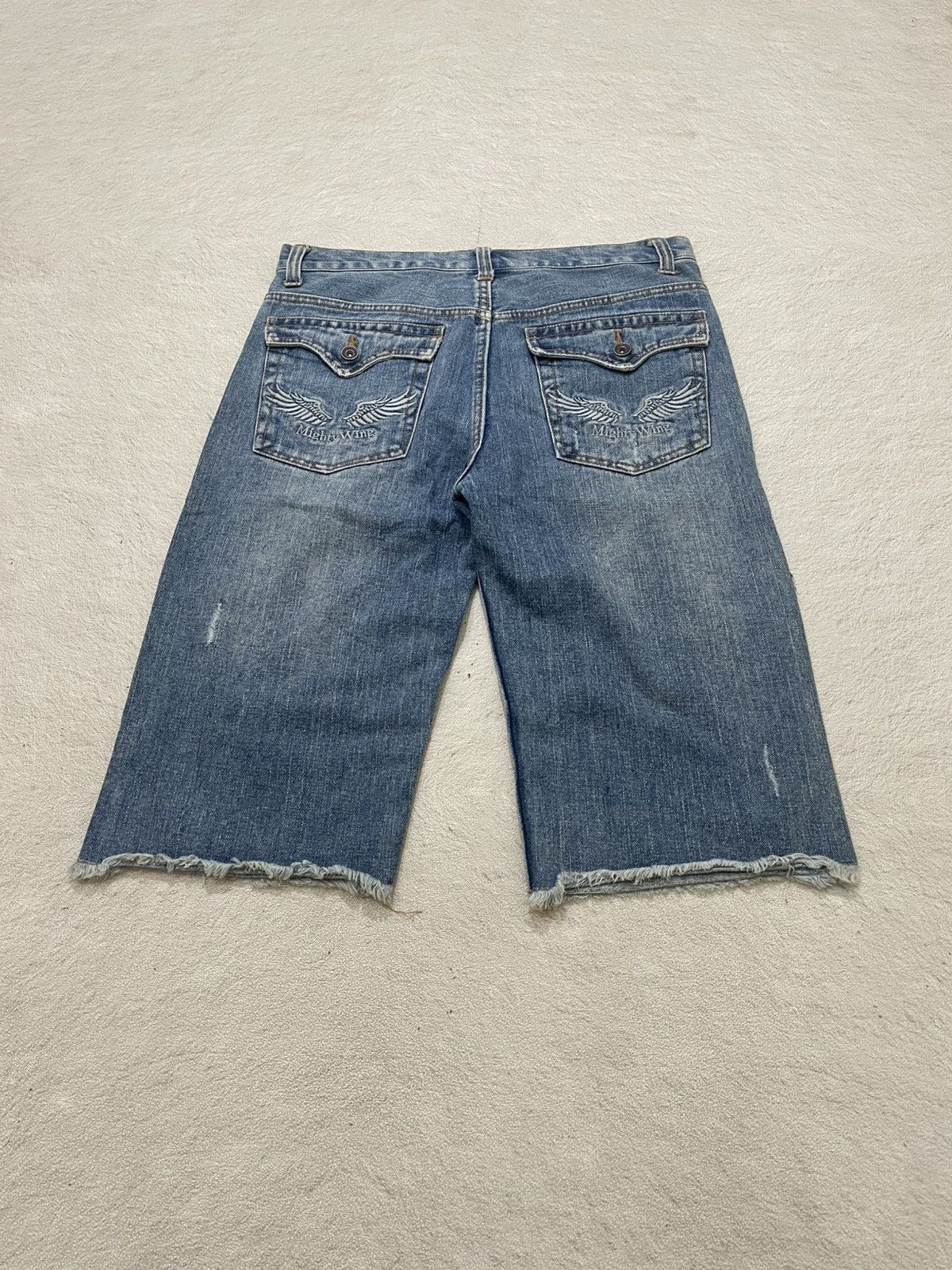Japanese Brand 2000s Nylaus Jorts Distressed Denim Ripped Mudwash Y2K Size US 33 - 8 Thumbnail