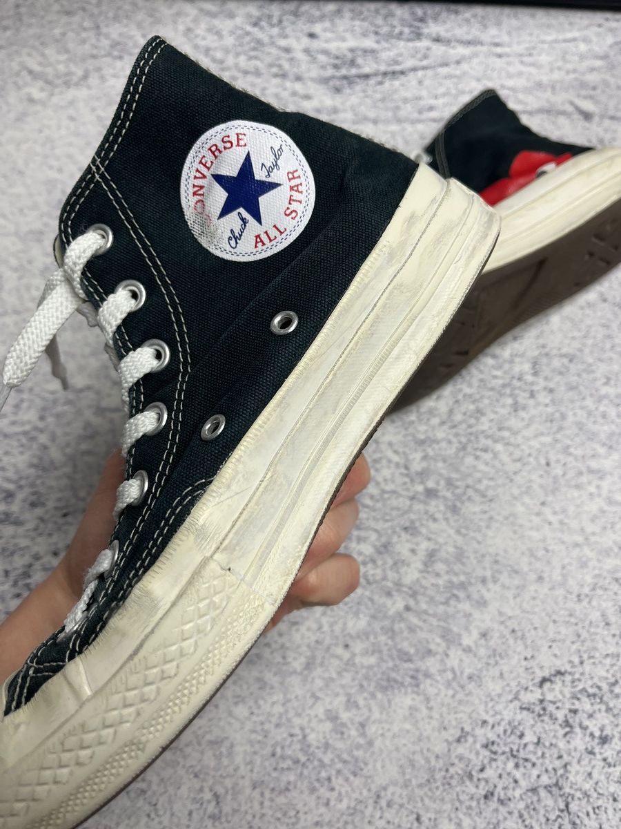 Comme des Garcons × Comme des Garcons PLAY × Converse Comme Des Garcons x Converse Black Hi-Top Hearth Sneakers Size US 7 / IT 37 - 8 Thumbnail