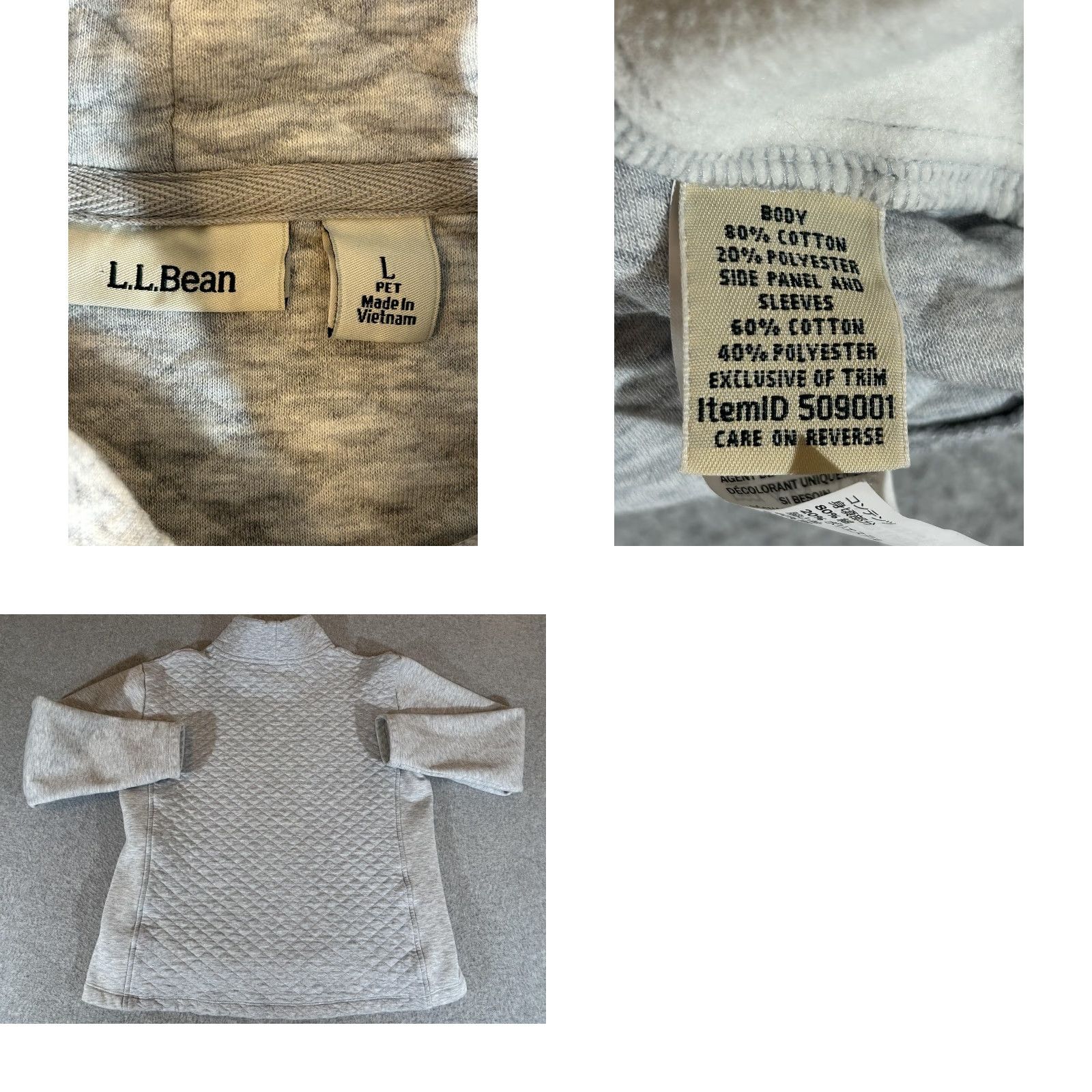 Vintage LL Bean Sweatshirt Womens Large Petite Pullover Gray Quilted Funnel Neck Tunic Size L / US 10 / IT 46 - 8 Thumbnail