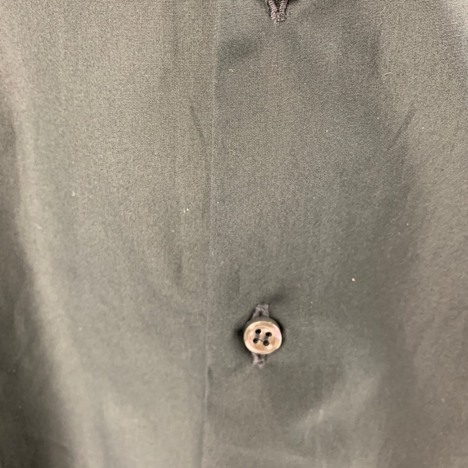 Barneys New York L Trim Fit Black Cotton Button Up Long Sleeve Shirt Size US L / EU 52-54 / 3 - 4 Thumbnail