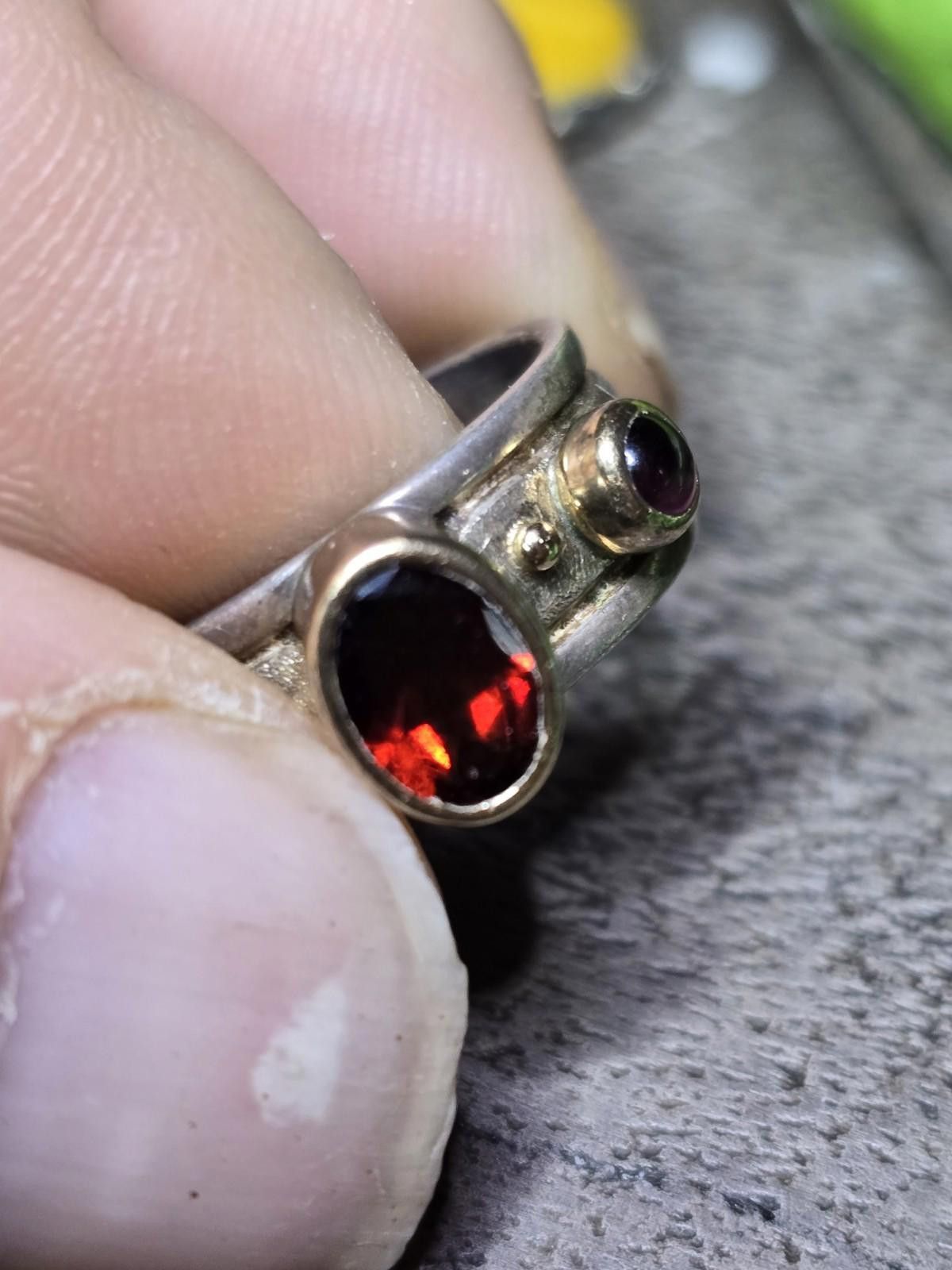 Other Artisan Mixed Metal 14k 925 Red Gem Ring sz 6.75 Size ONE SIZE - 4 Thumbnail