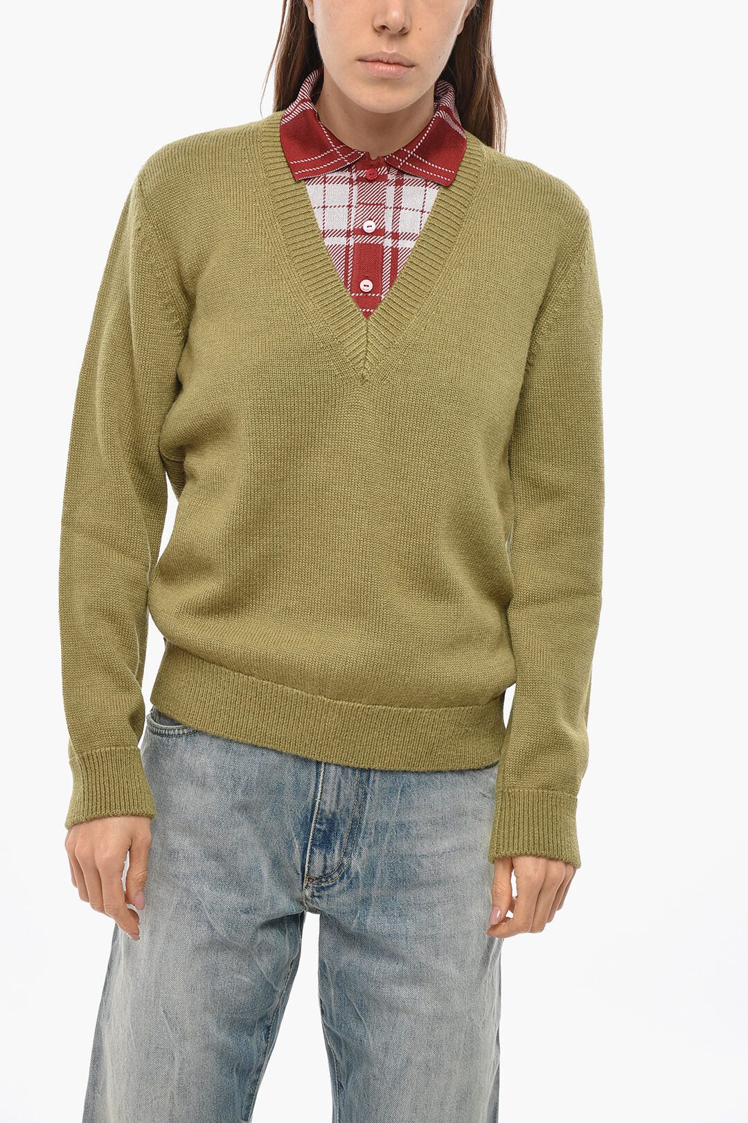 Loewe og1mm0426 Alpaca-Blend Double-Layered Sweater in Green Size S / US 4 / IT 40 - 1 Thumbnail