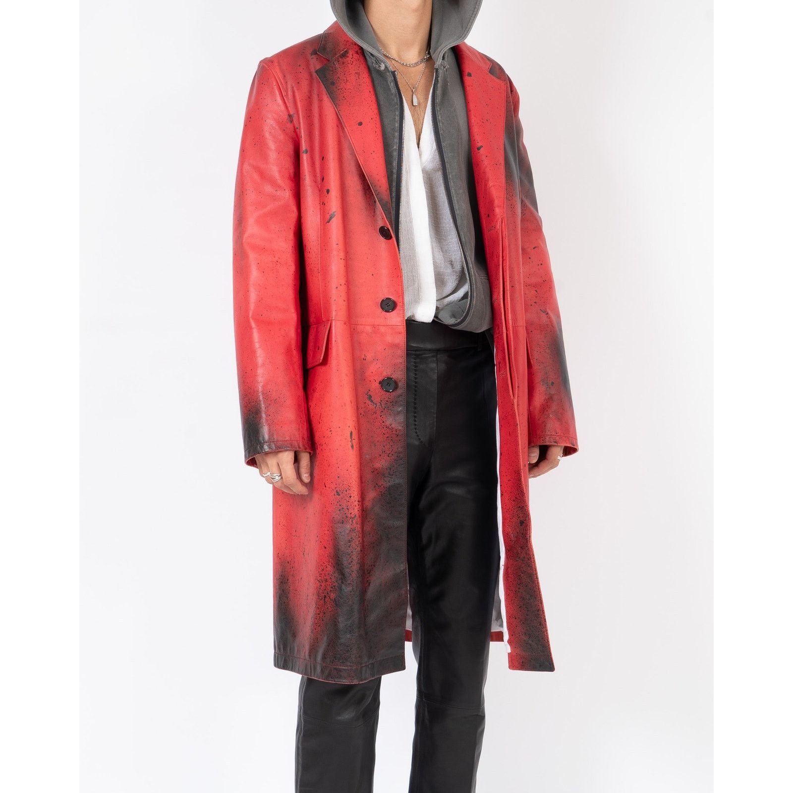 Calvin Klein 205W39NYC SS18 Oversized Coat in Hand Painted Red Leather Size US M / EU 48-50 / 2 - 3 Thumbnail