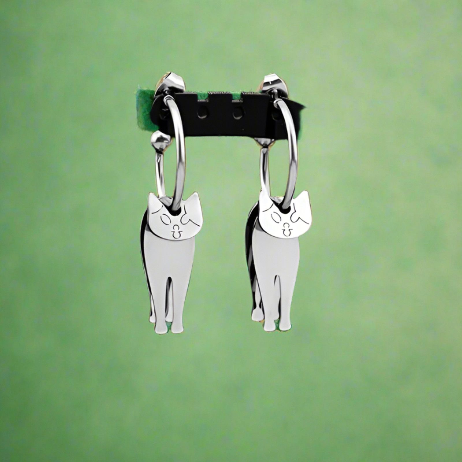 Other Movable Silver Cat Earrings - Stainless Steel Moveable Studs Size ONE SIZE - 2 Thumbnail