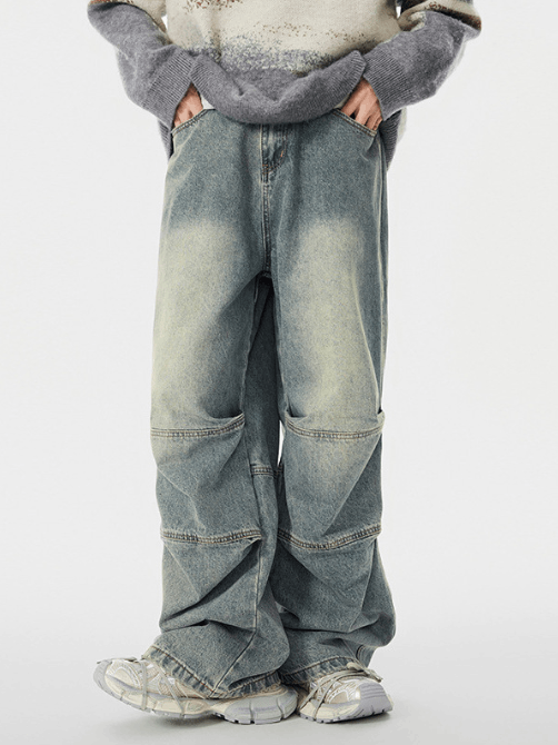 Japanese Brand × Jean Trendy patchwork pleated washed distressed cargo jeans Size US 32 / EU 48 - 1 Thumbnail