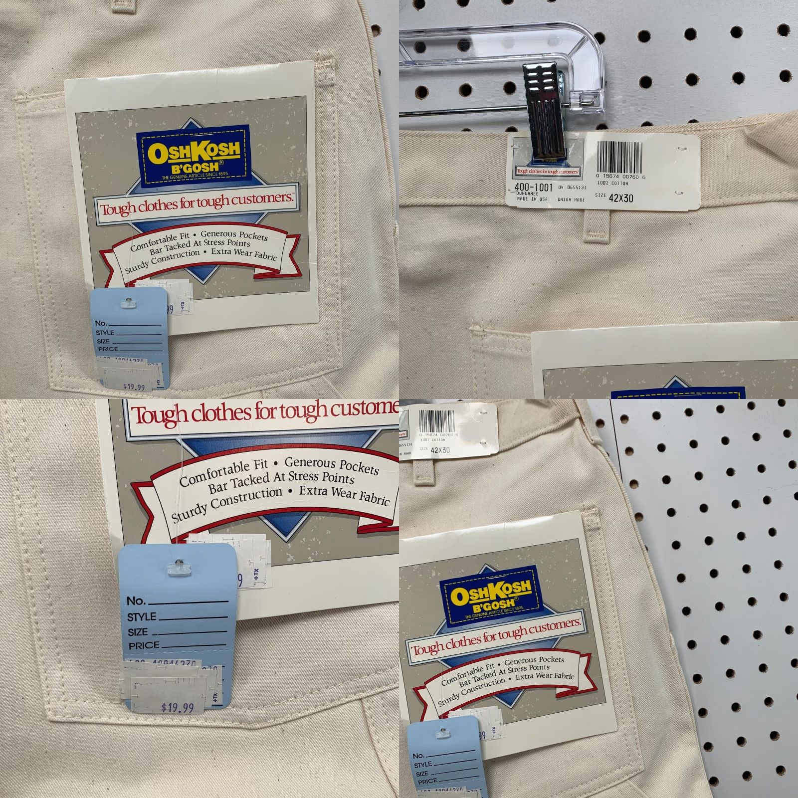 Vintage Vintage OshKosh B’Gosh Carpenter Pants Mens Size 42x30 Beige Workwear Canvas Straight Fit 90s Size US 42 / EU 58 - 8 Thumbnail