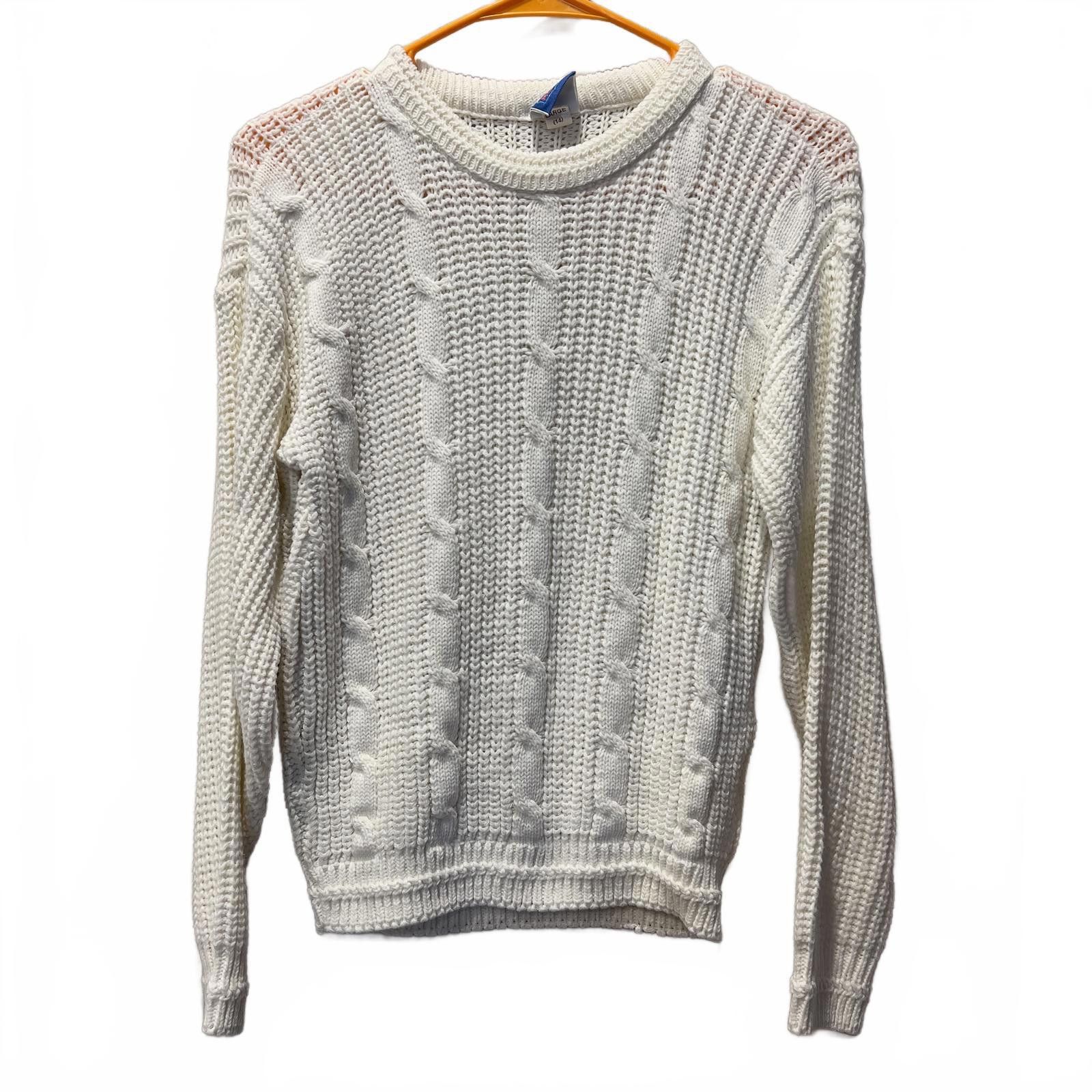 Other New Moves Women's White Cable Knit Sweater Size L / US 10 / IT 46 - 1 Thumbnail