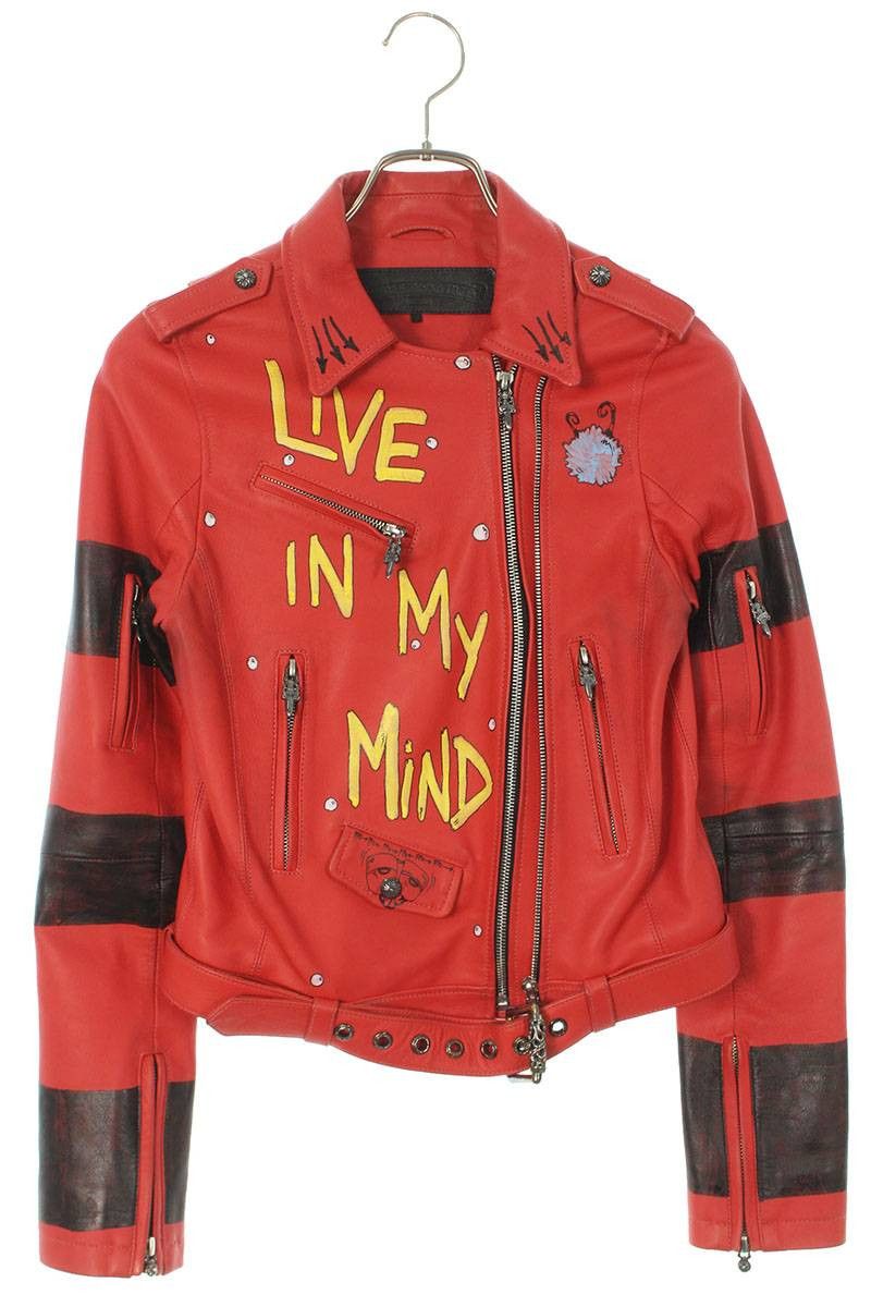 image of Chrome Hearts 1/1 Matty Boy Painted Leather Moto Jacket in Red, Men's (Size Small)