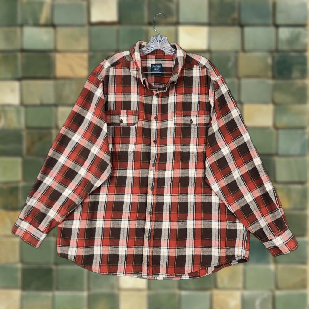 Faded Glory Faded Glory Shirt Adult 2XL Red Brown Plaid Flannel Button-Up Mens Size US XXL / EU 58 / 5 - 1 Thumbnail
