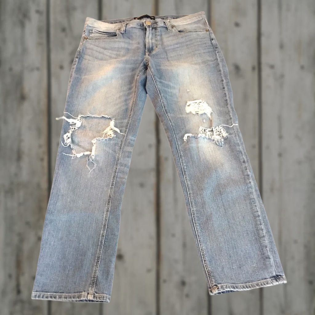 Express Express Jeans Womens Girlfriend Blue Stretch Denim 10 Distressed Destroyed Size 32" / US 10 / IT 46 - 1 Thumbnail