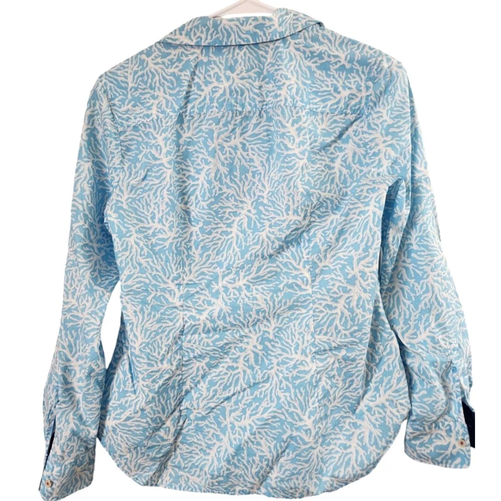 Talbots Talbots Womens S Blue Coral Print Button Up Shirt Long Sleeve Top 100% Cotton Size S / US 4 / IT 40 - 2 Thumbnail