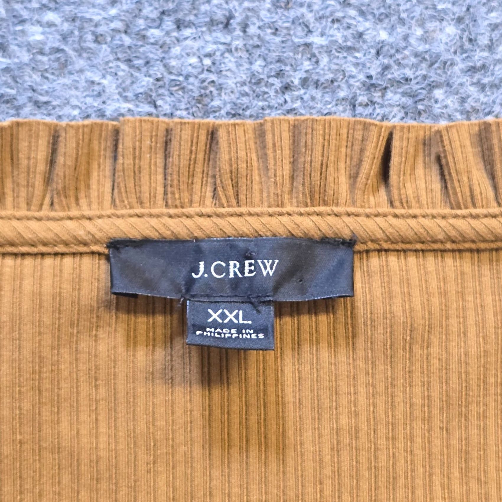J.Crew J.CREW Top Womens XXL Brown Tan Ribbed Long Sleeve Ruffle Neck Casual Blouse Size XXL / US 16-18 / IT 52-54 - 4 Thumbnail