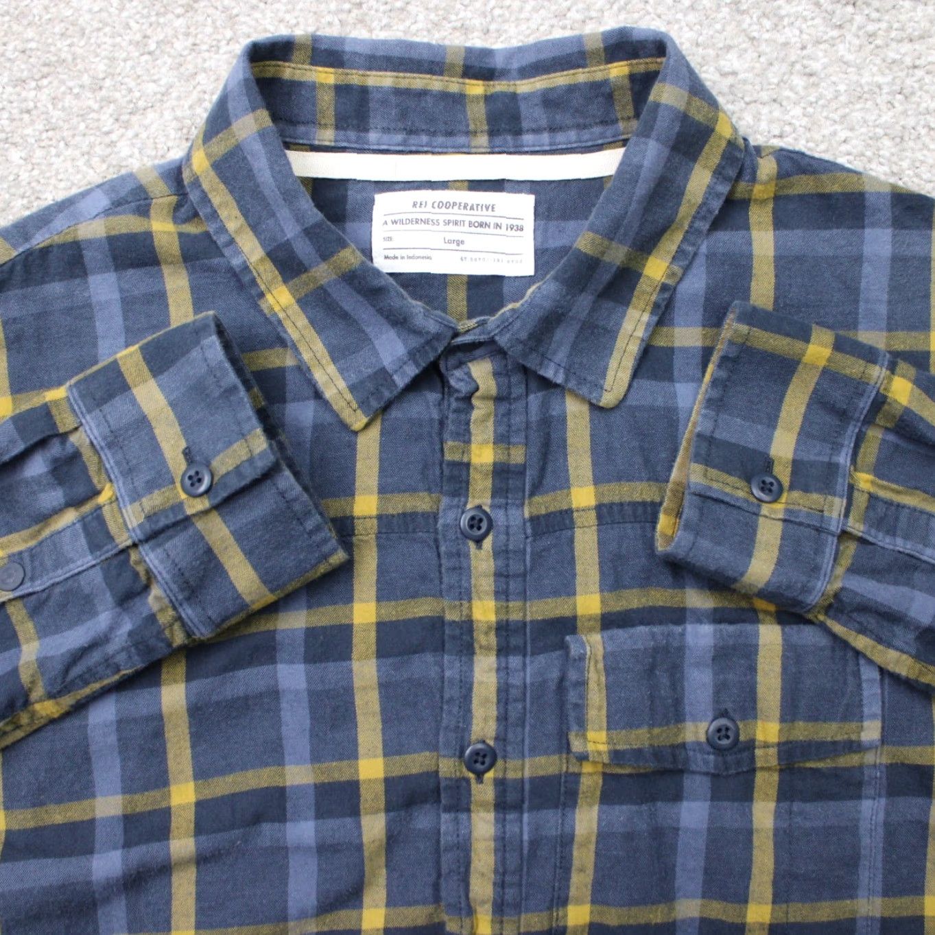 Vintage REI Co-op Shirt Mens Large Blue/Yellow Plaid Flannel Cotton Long Sleeve Button-Up Shirt Size US L / EU 52-54 / 3 - 2 Thumbnail