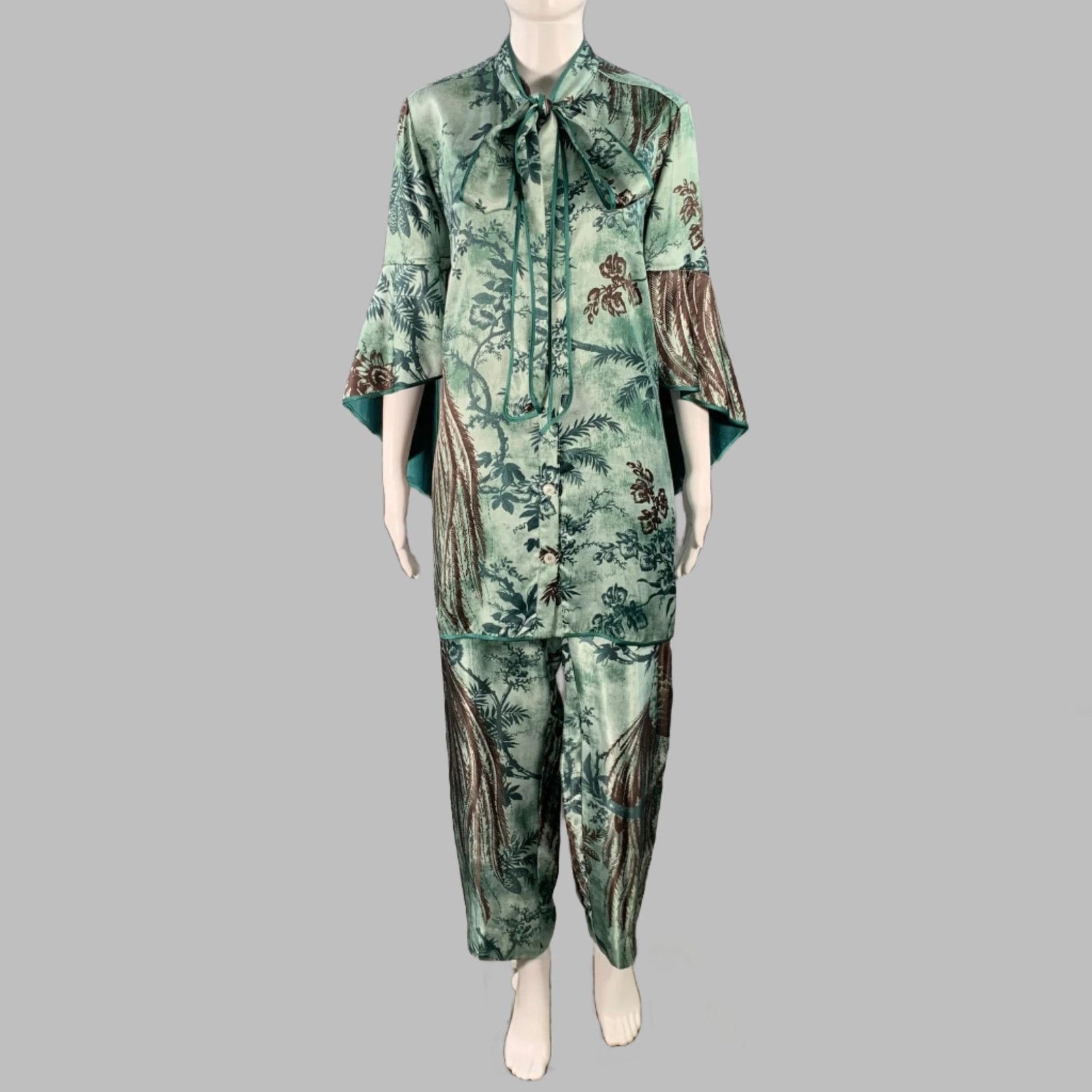F.R.S F.R.S. Size M Green Brown Cupro Graphic Pajama Pantsuit Size 32" / US 10 / IT 46 - 1 Thumbnail