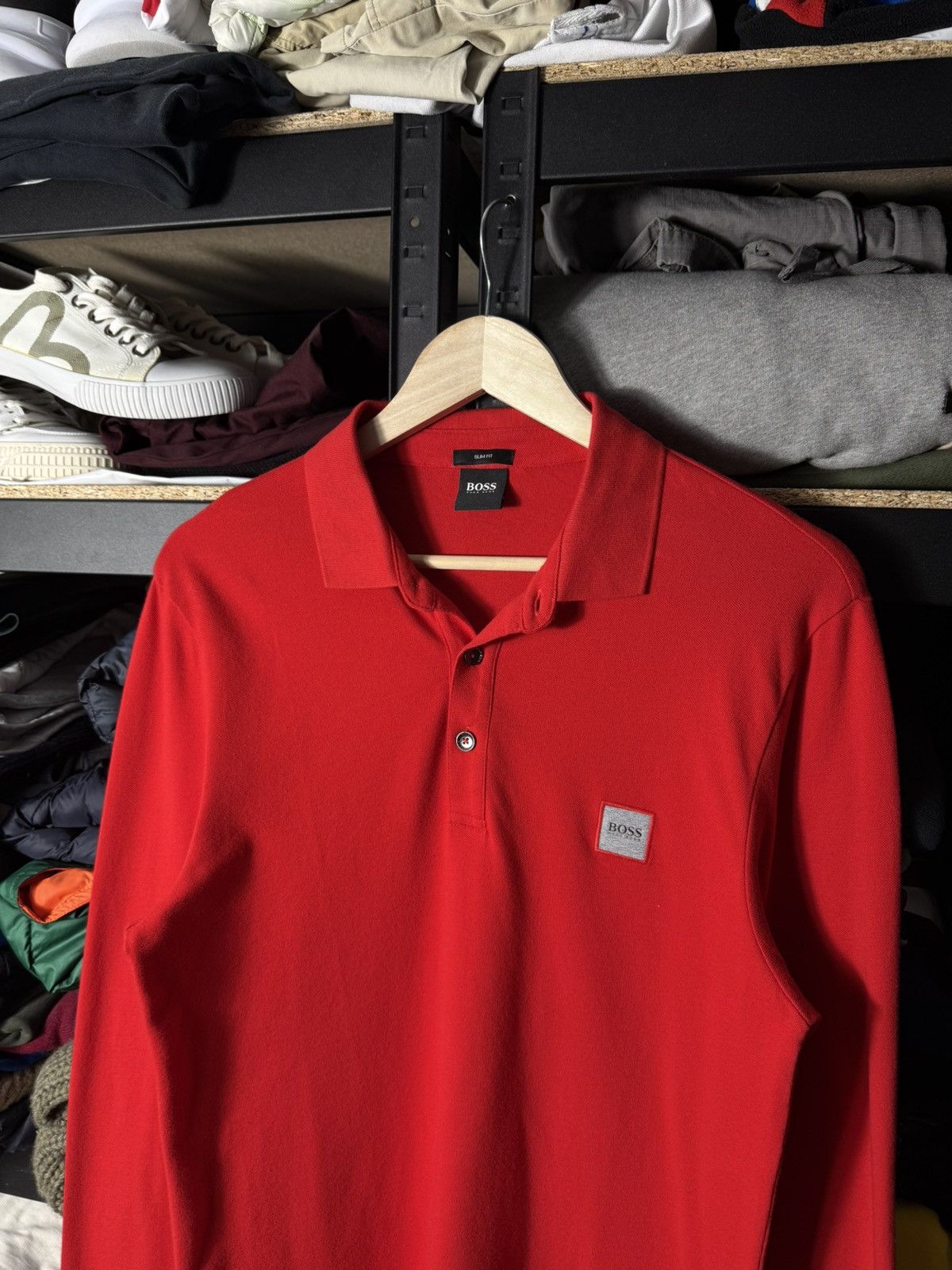 Hugo Boss Hugo Boss Slim Fit Long Sleeve Polo Red Cotton Men’s Size L Size US L / EU 52-54 / 3 - 2 Thumbnail